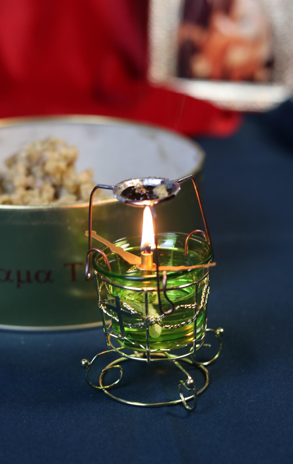 Orthodox Christian Incense Kit – Hanging Lampada, Burner Attachment & 60g Greek Frankincense – Prayer Set for Home Altar Worship