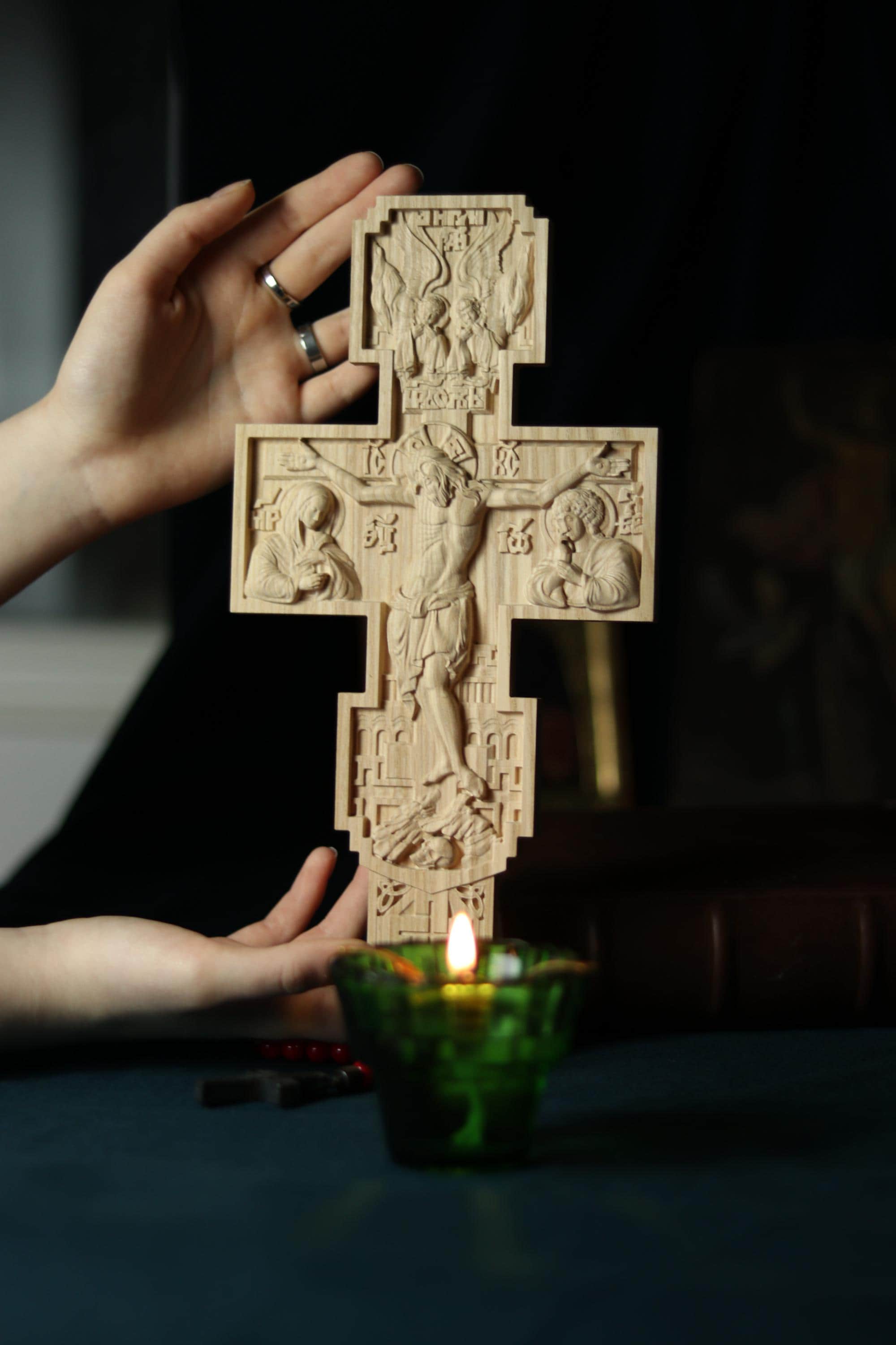Wooden Beech Crucifix 12 in, Hand Carved Cross, Crucifixion of Jesus Christ, Orthodox Cross, Christian Cross, Wall Cross, Church Decor