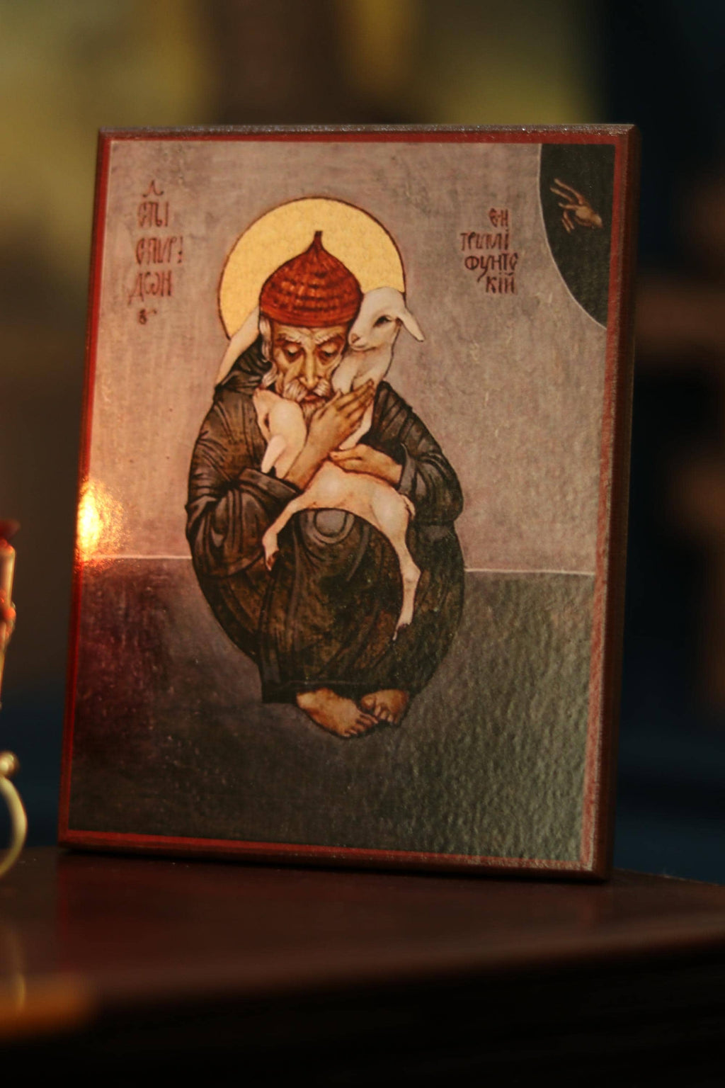 Saint Spyridon Trimythous Orthodox Wooden Icon . Christian Wall Art