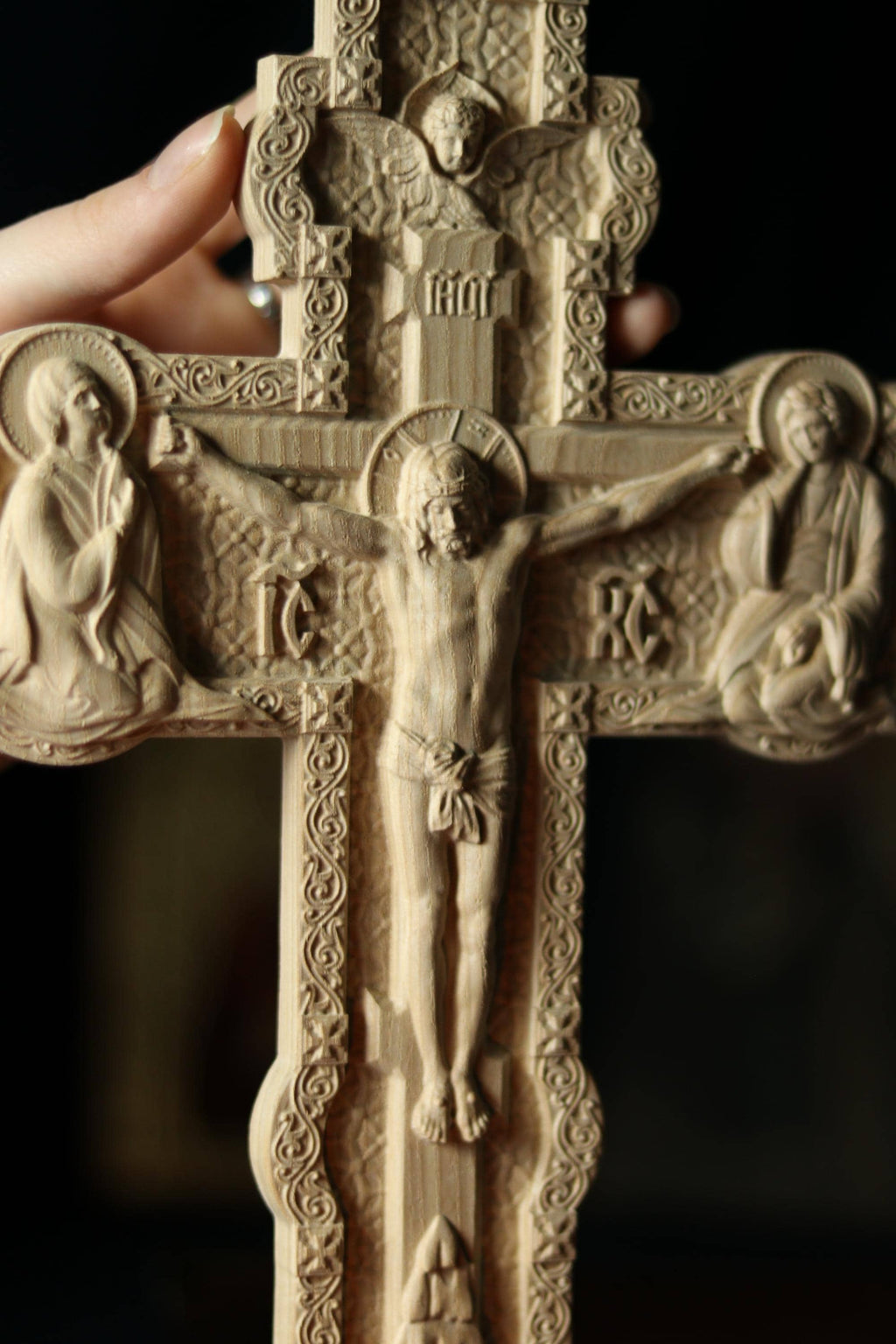 12in Beech Wood Cross, Wooden Cross, Orthodox Crucifix,Lord Jesus Christ