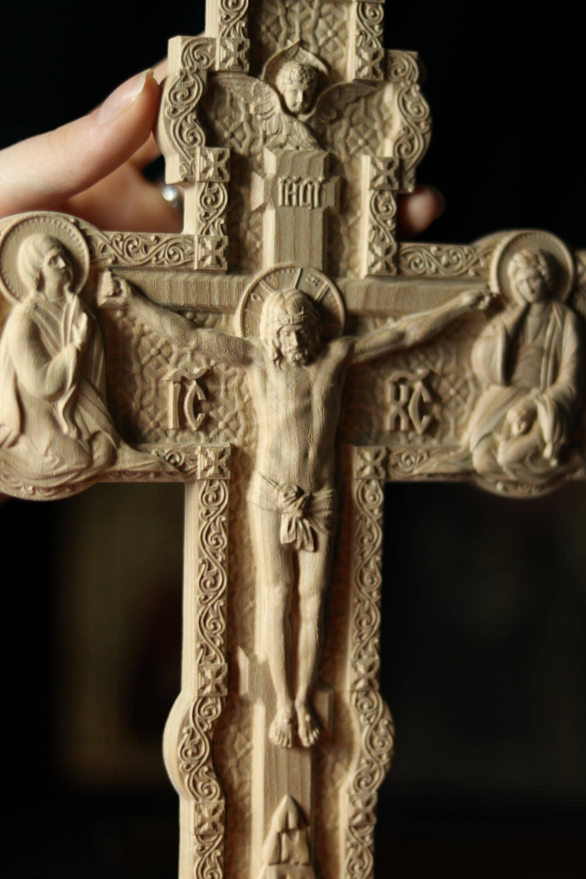 12in Beech Wood Cross, Wooden Cross, Orthodox Crucifix,Lord Jesus Christ