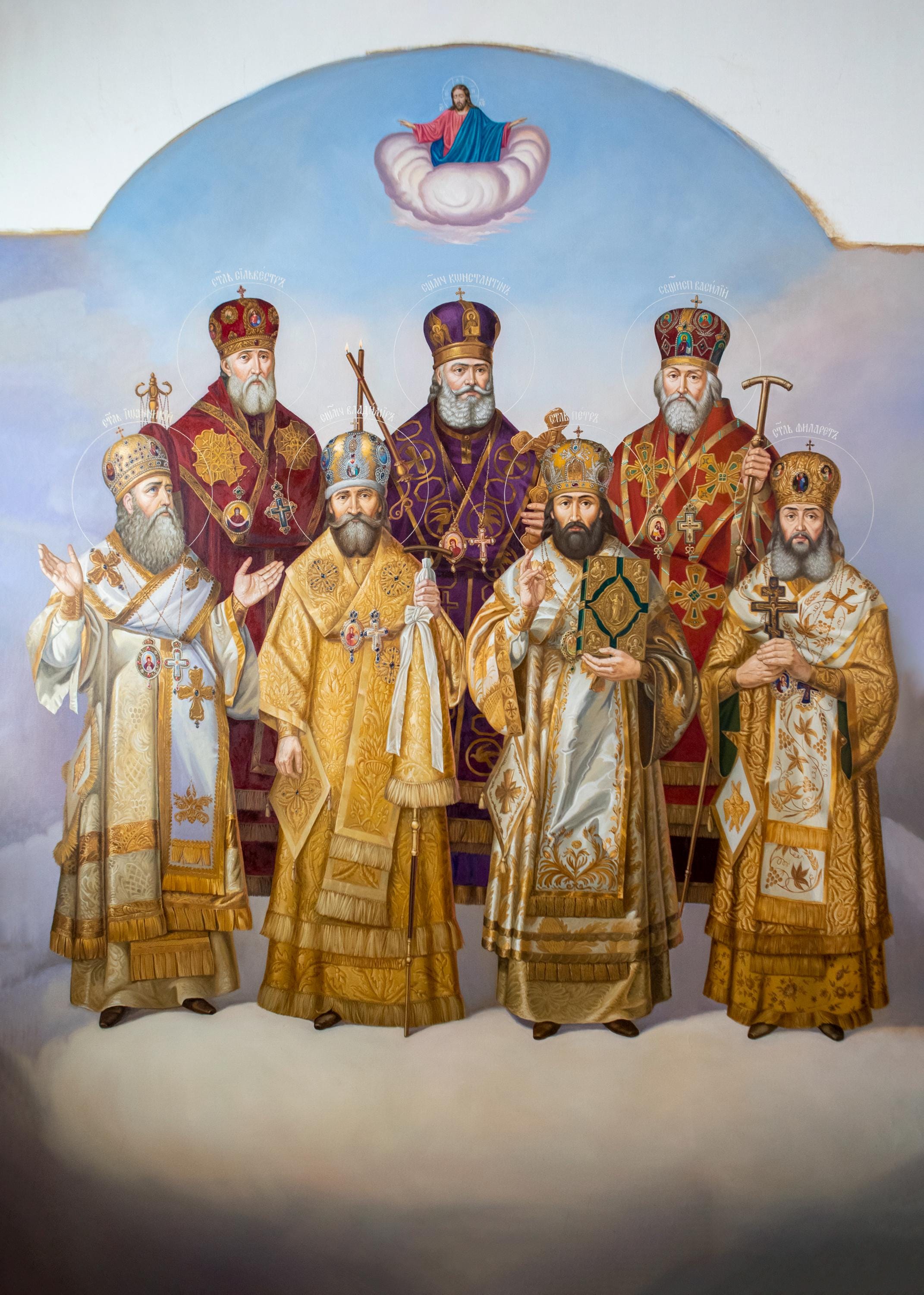 Icon of selected saints, icon on canvas, oil icon, full-length icon of saints, academic style icon, painting of saints, selected saints