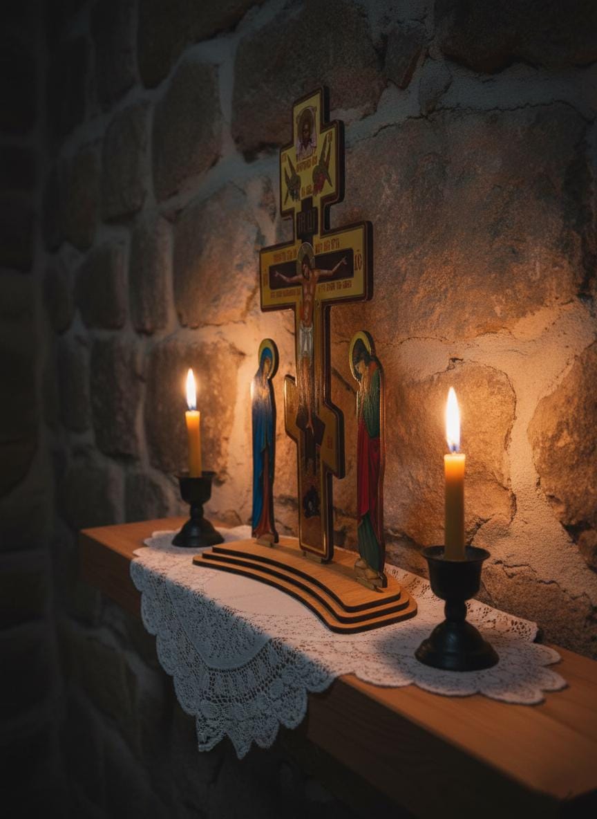 Mini Table Golgotha 8.27 in, Wooden Orthodox Crucifix, Golgotha Cross, Christian Altar Cross, Prayer Corner Decor, Religious Gift