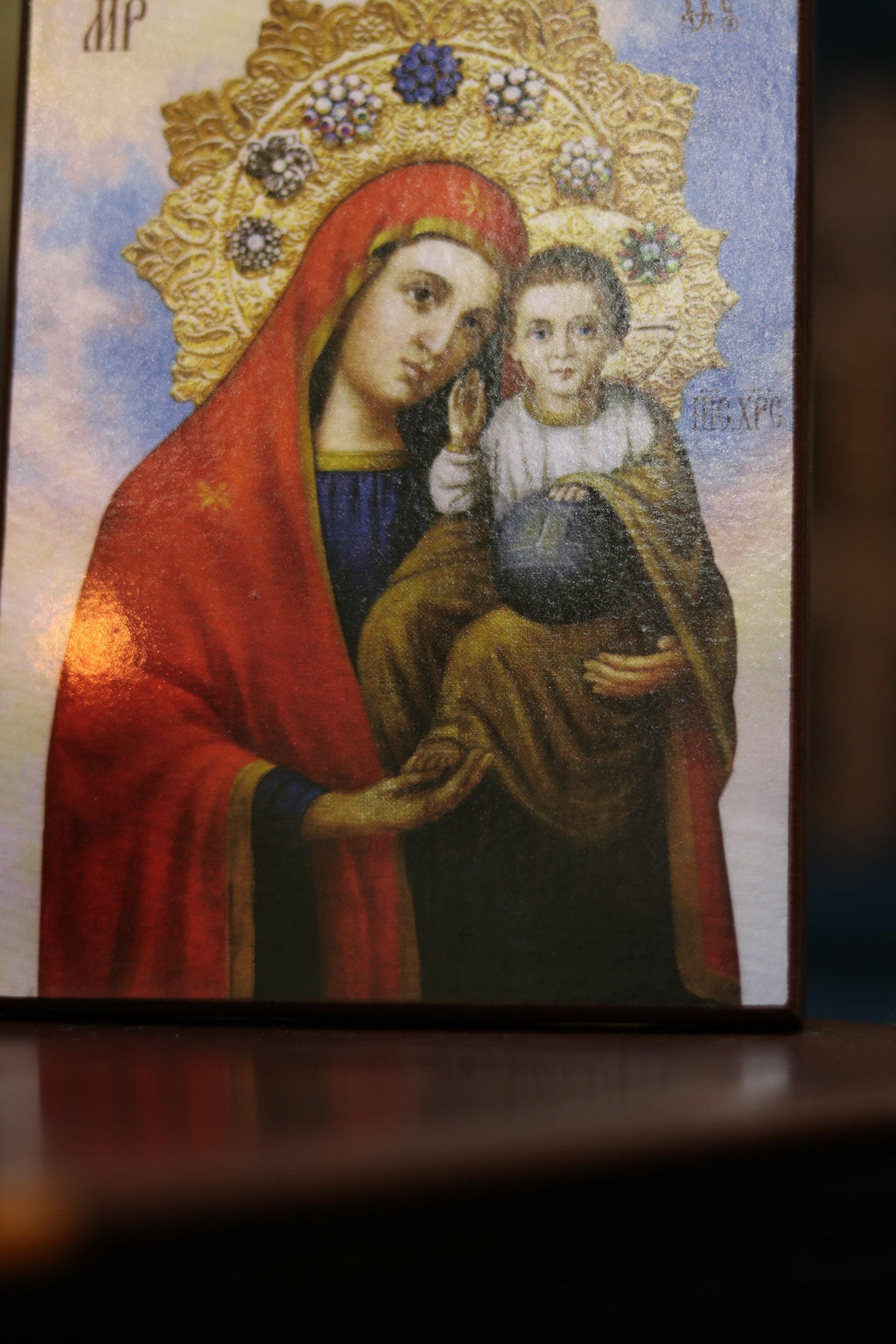 Virgin Mary Icon with Child Wood Orthodox Icon Christian Decor Gift