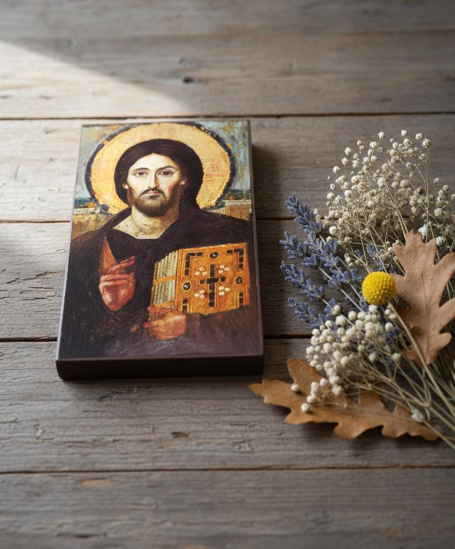 Wood Icon 3.1×5.5 in, Christ Pantocrator Icon, Orthodox Icon, Christian Decor.