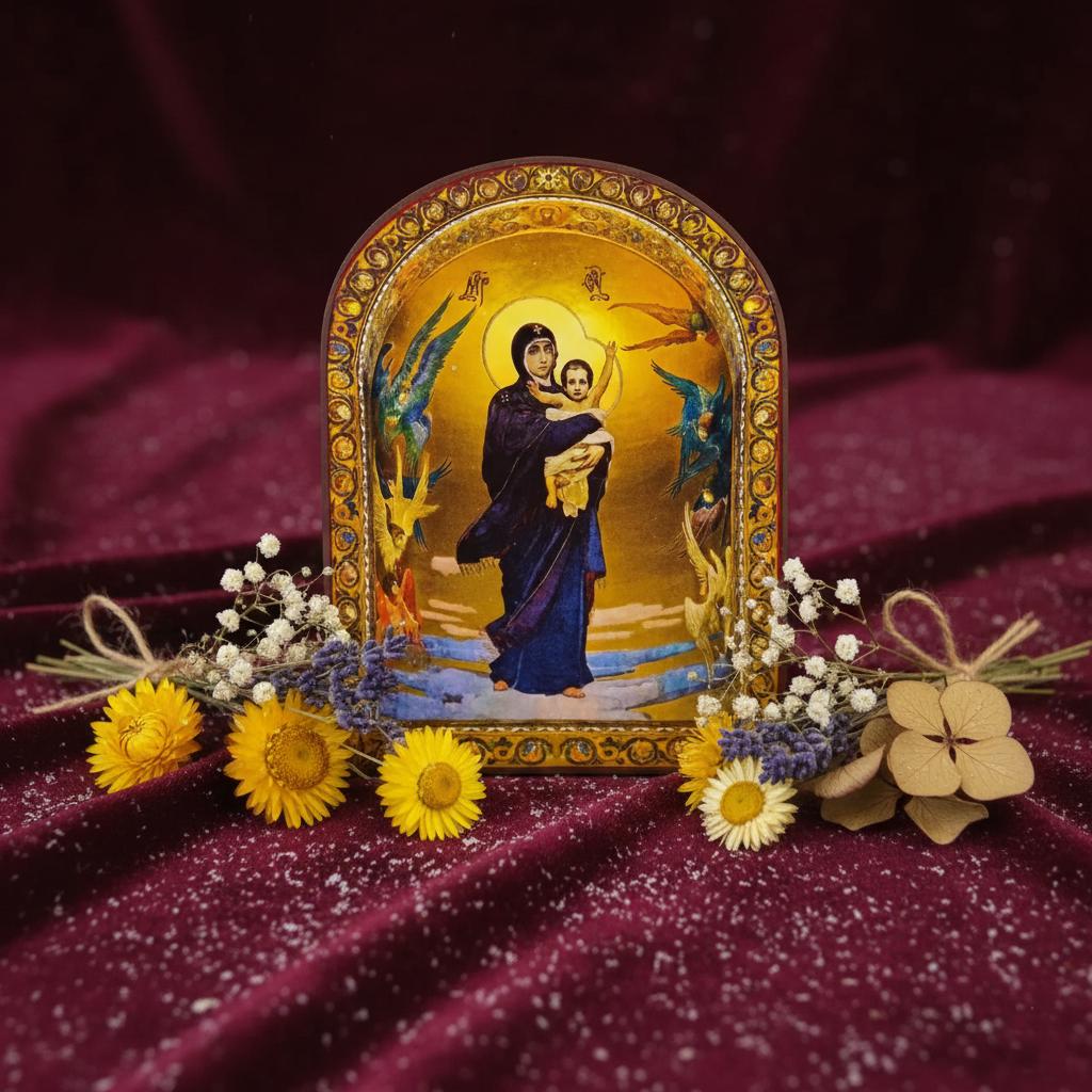 Wood Orthodox Icon 6.3x4.7, Graceful Sky Icon, Virgin Mary Icon, Благодатне Небо, Christian Icon, Prayer Corner