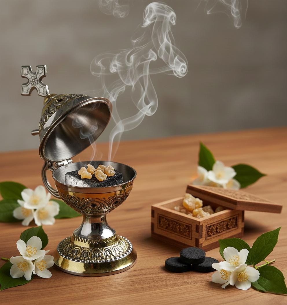 Incense Burner 5.5in x 2.3in Set, Greek Censer, Home Censer, Orthodox Incense, Church Incense.