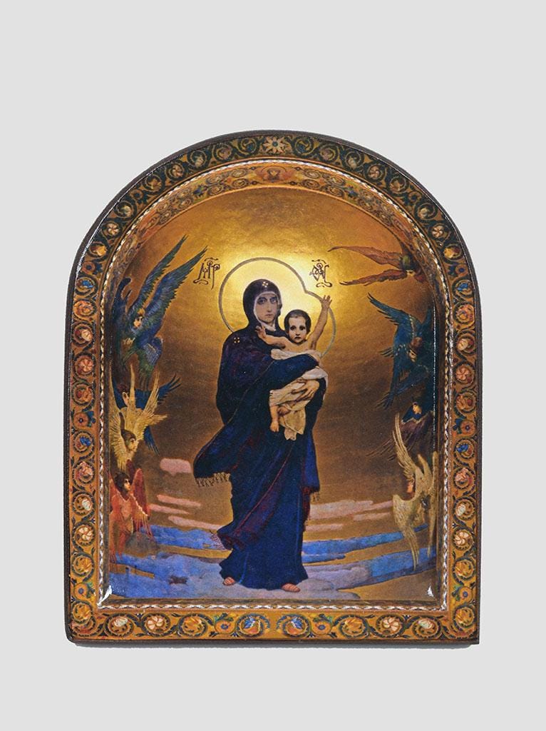 Orthodox Icon "Blessed Heaven" 5.9x7.9", 7.9x11" | Virgin Mary Icon, Wooden Lithography Icon, Christian Gift, Religious Wall Decor