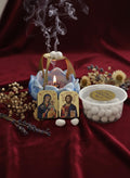 Christian Prayer Set, Blue Lotus Incense Burner with Candle, 50g Greek Incense, Folding icon 2x1.6in.
