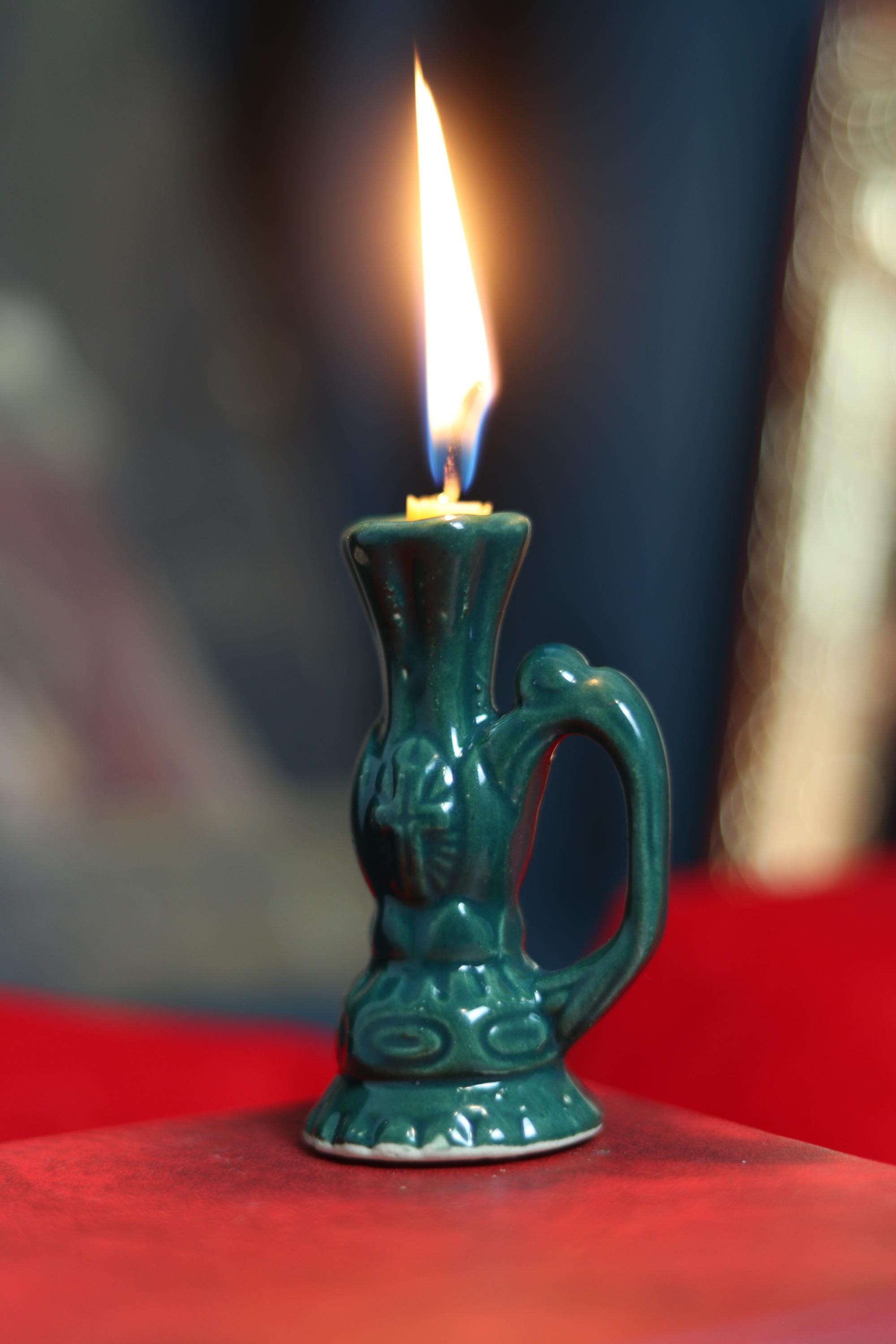Orthodox Ceramic Candle Holder – Green Glazed 7cm Prayer Corner Candlestick with Cross Relief,  Orthodox candlestick, Ceramic candlestick