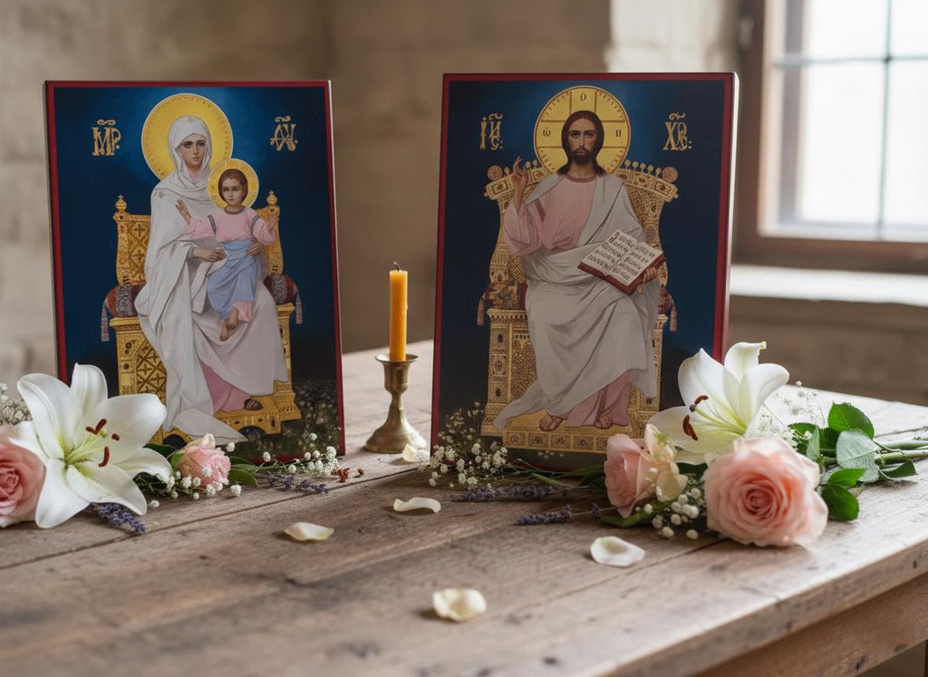 Wood Wedding Icons 11x8.3, Orthodox Icons, Virgin Mary with Child, Jesus Christ