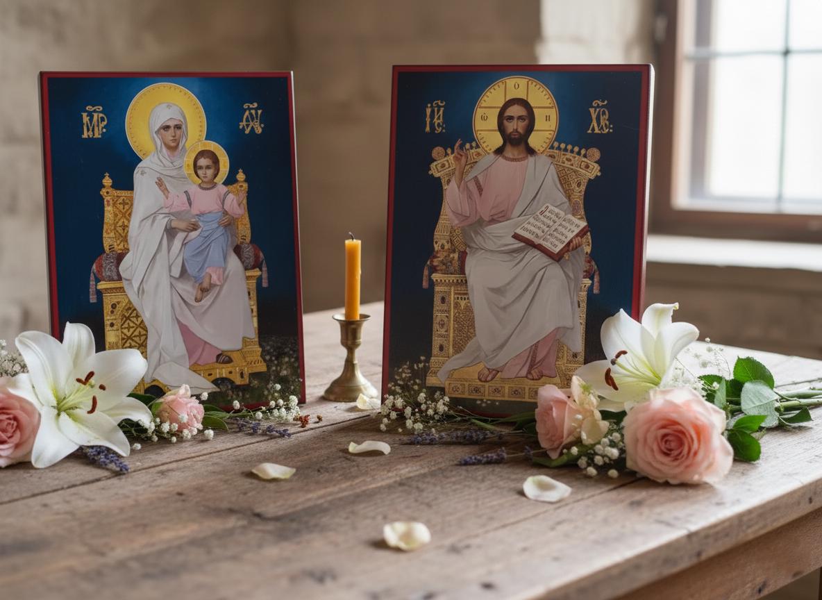 Wood Wedding Icons 11x8.3, Orthodox Icons, Virgin Mary with Child, Jesus Christ