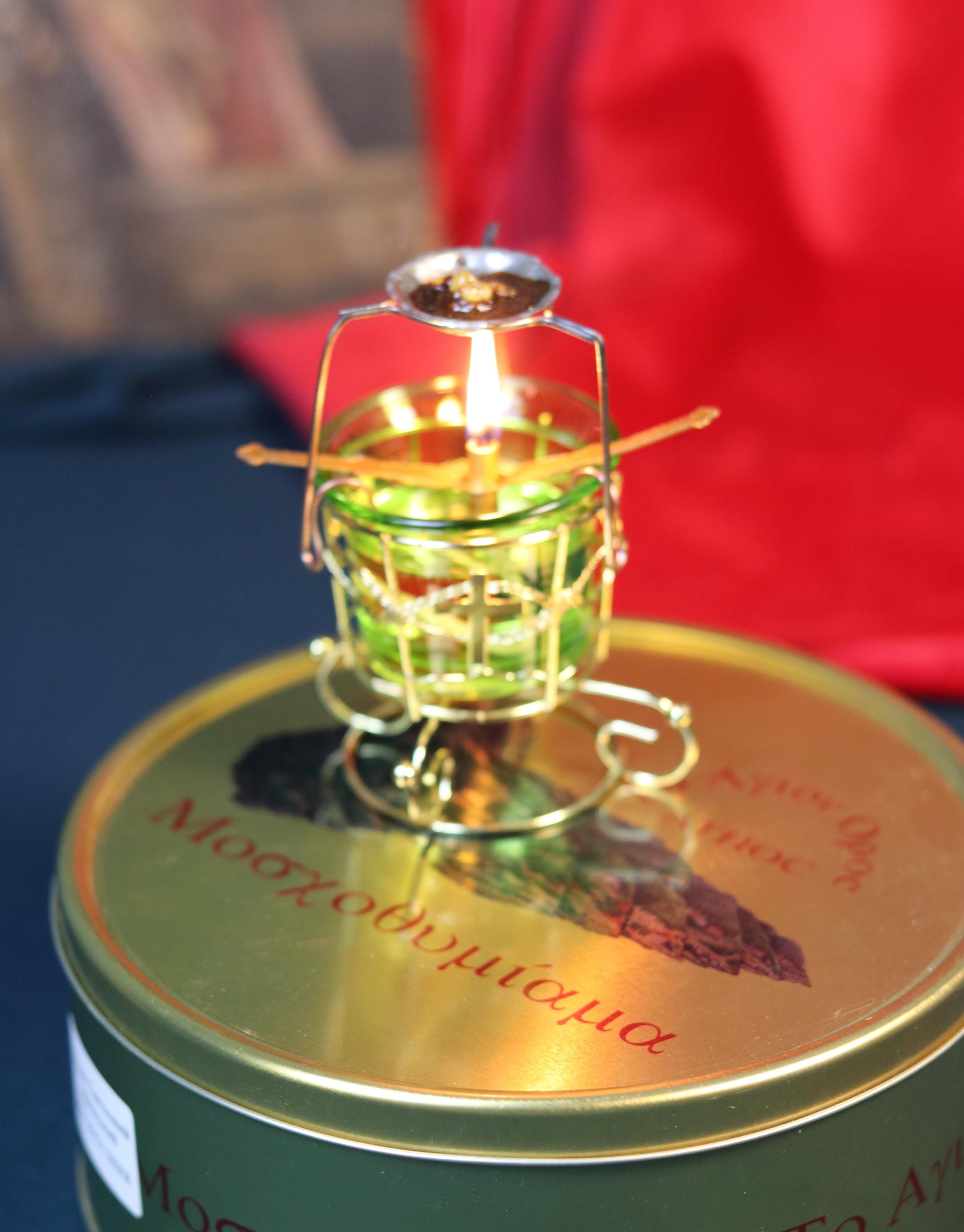 Orthodox Christian Incense Kit – Hanging Lampada, Burner Attachment & 60g Greek Frankincense – Prayer Set for Home Altar Worship