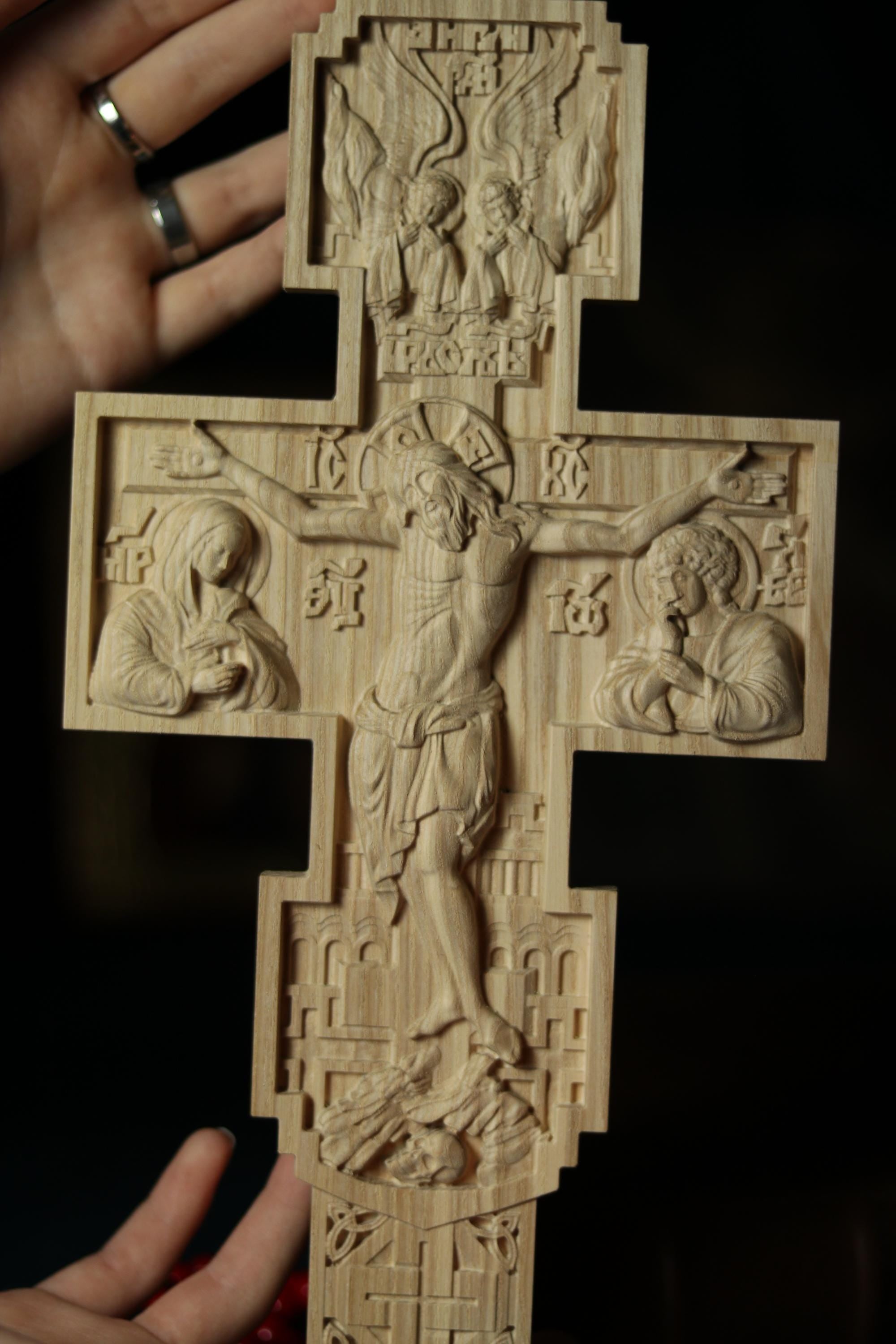 Wooden Beech Crucifix 12 in, Hand Carved Cross, Crucifixion of Jesus Christ, Orthodox Cross, Christian Cross, Wall Cross, Church Decor
