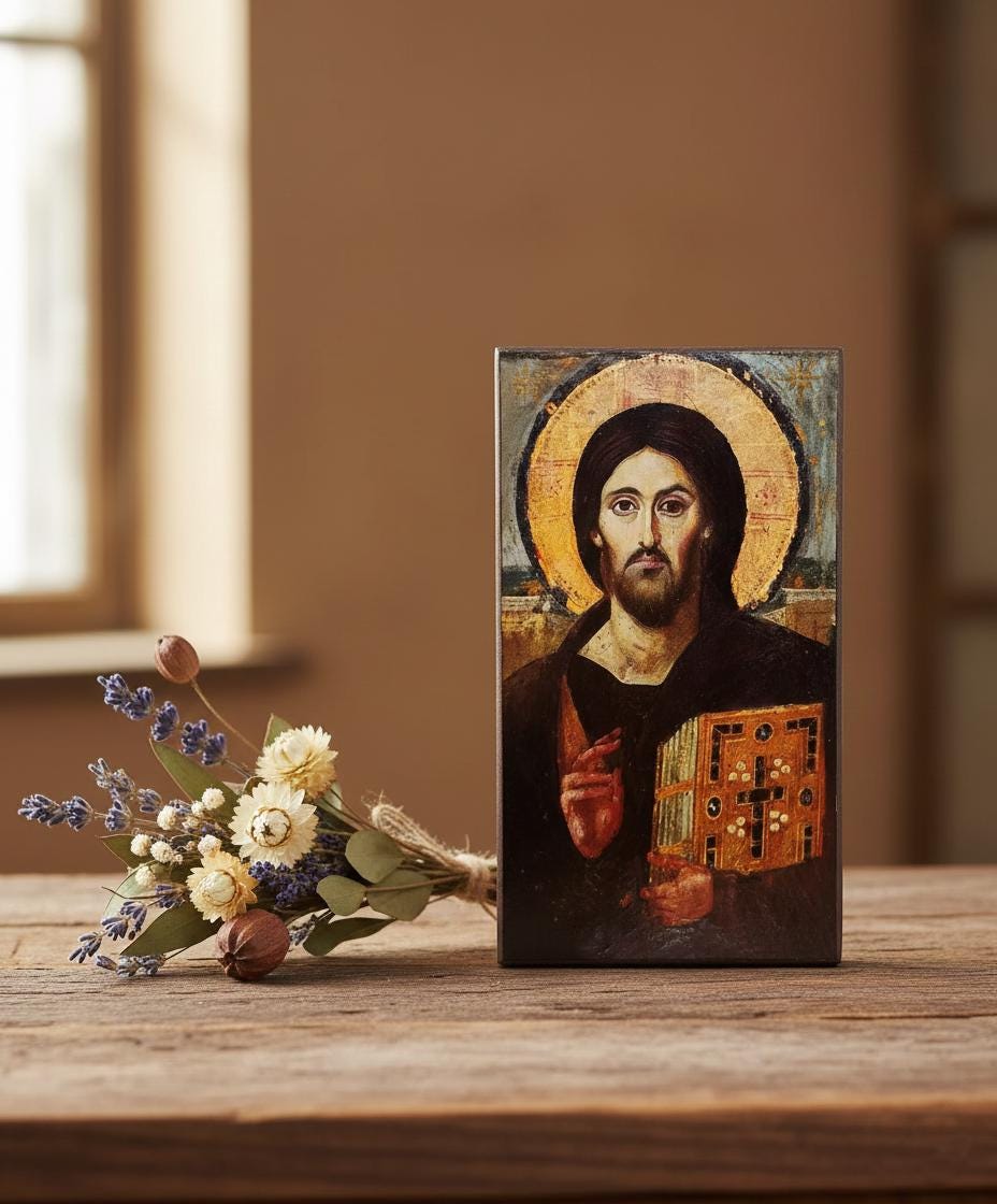 Wood Icon 3.1×5.5 in, Christ Pantocrator Icon, Orthodox Icon, Christian Decor.