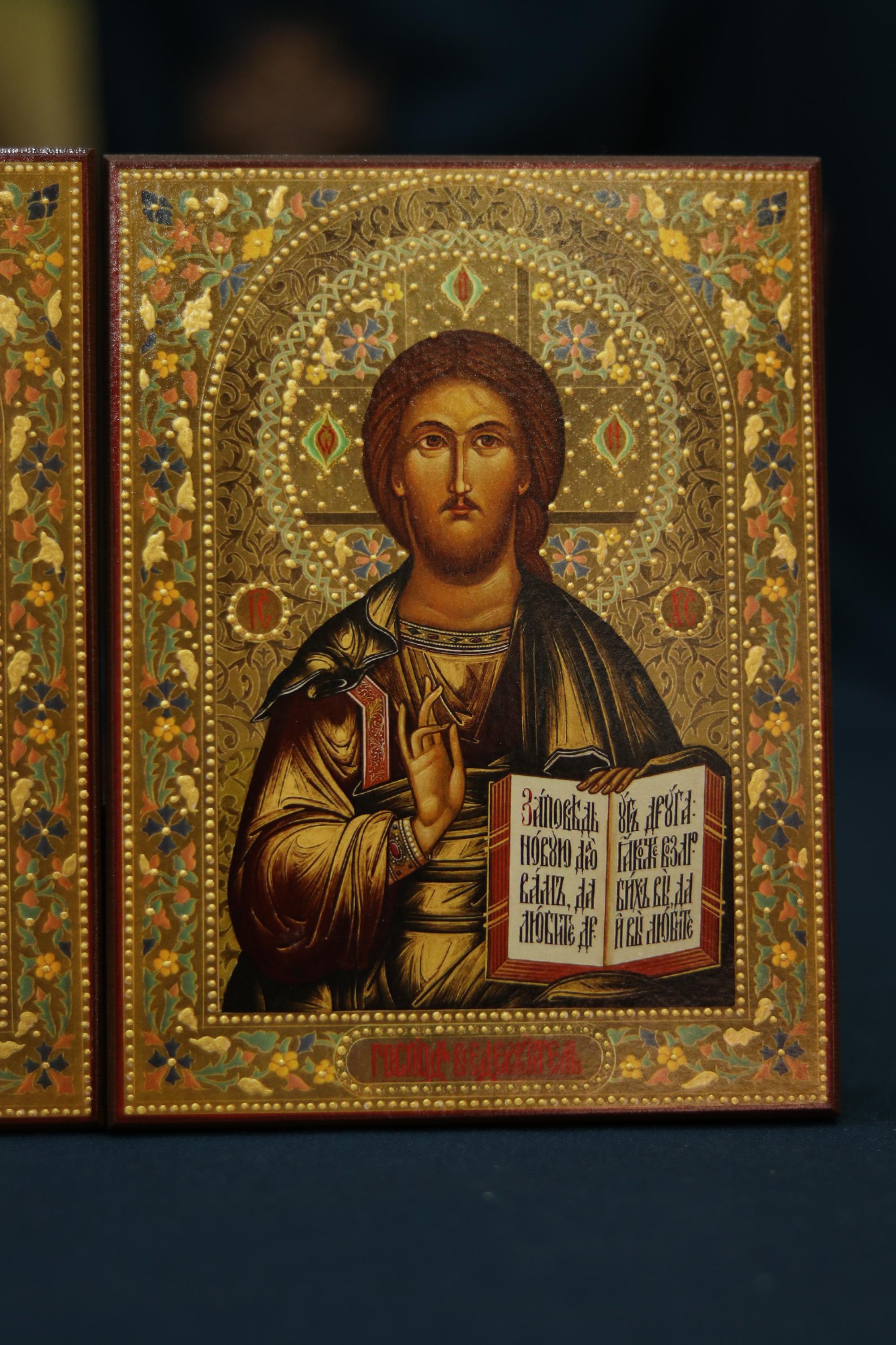 Wedding Icon Set Volodymyr Mary Jesus Pantocrator Wooden 6.3x4.7in