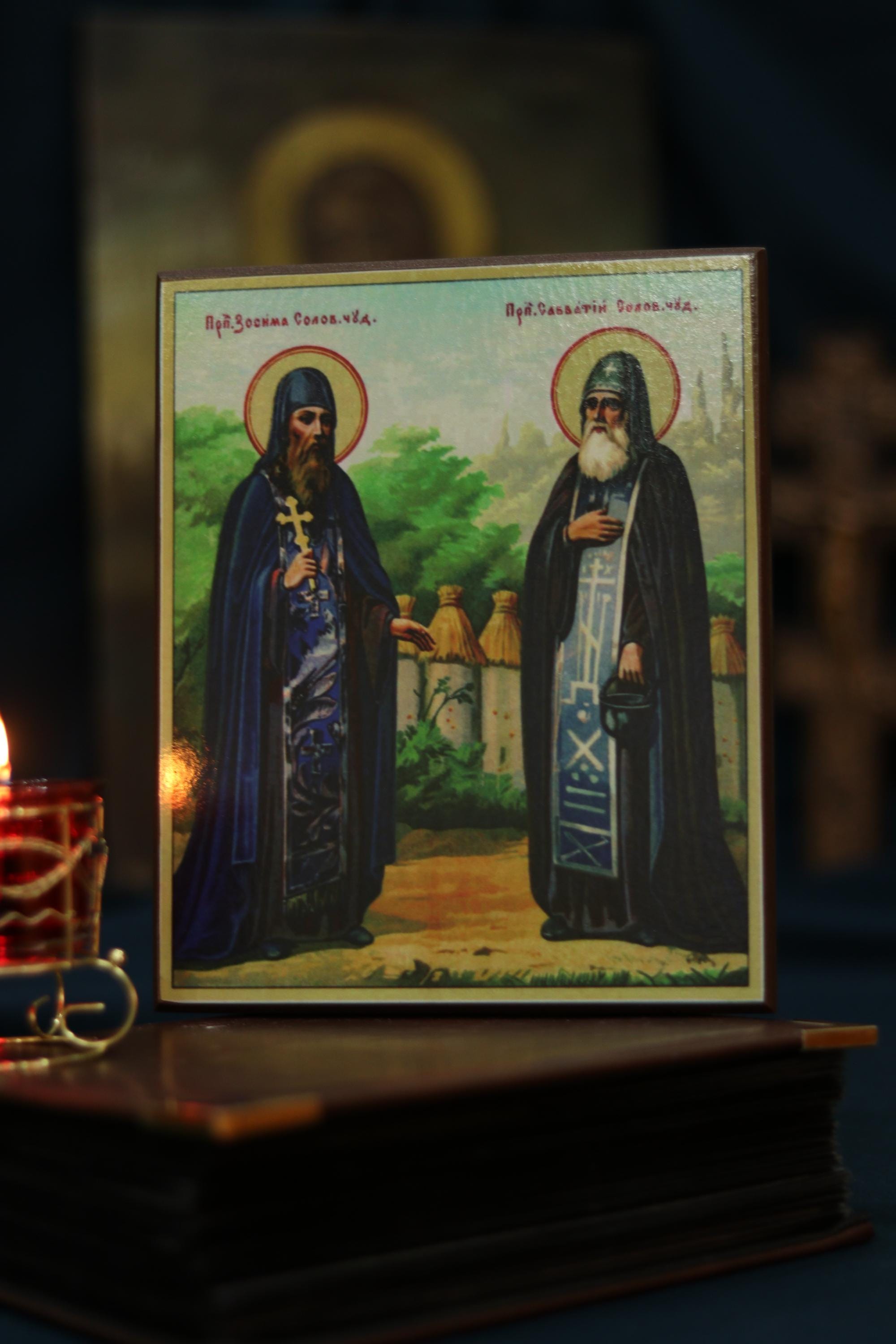 Saints Saints Zosima and Savvatiy of Valaam Icon Wooden Orthodox 6.3x4.7in