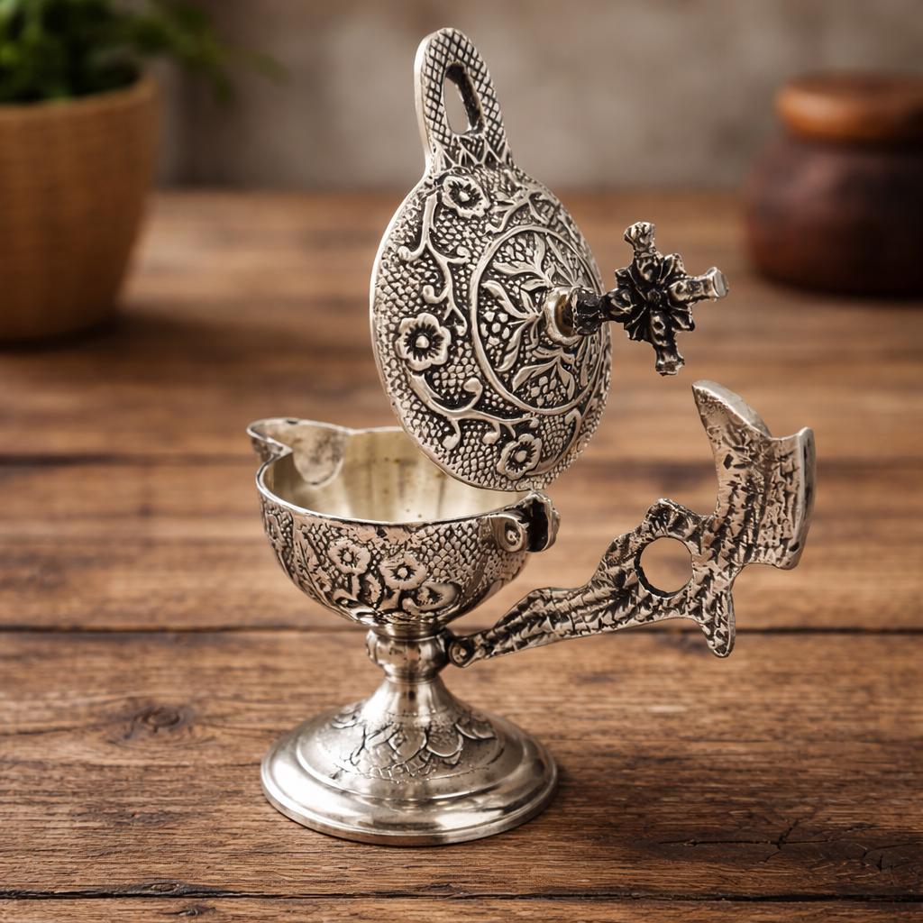 Orthodox Metal Incense Burner 6.3x5.1 in., Home Censer with Handle, Church Decor