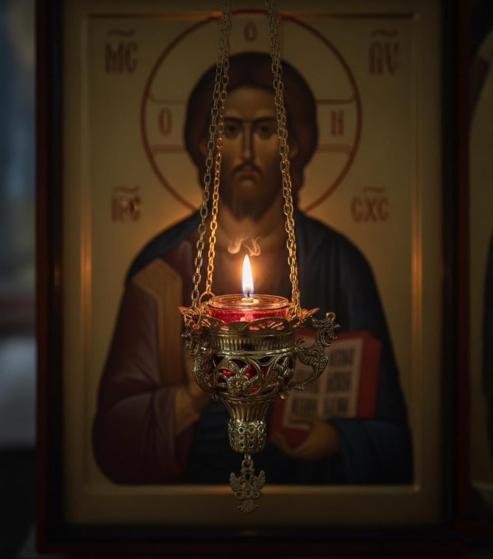Hanging Oil Lamp Brass Orthodox Lampada – Greek Icon Lamp, Eternal Prayer Light
