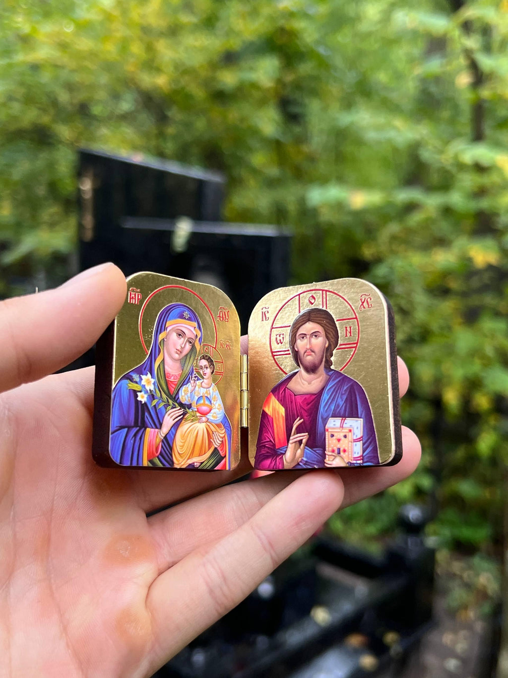 Folding icon of Jesus Christ and the Mother of God, 2x1.6 in