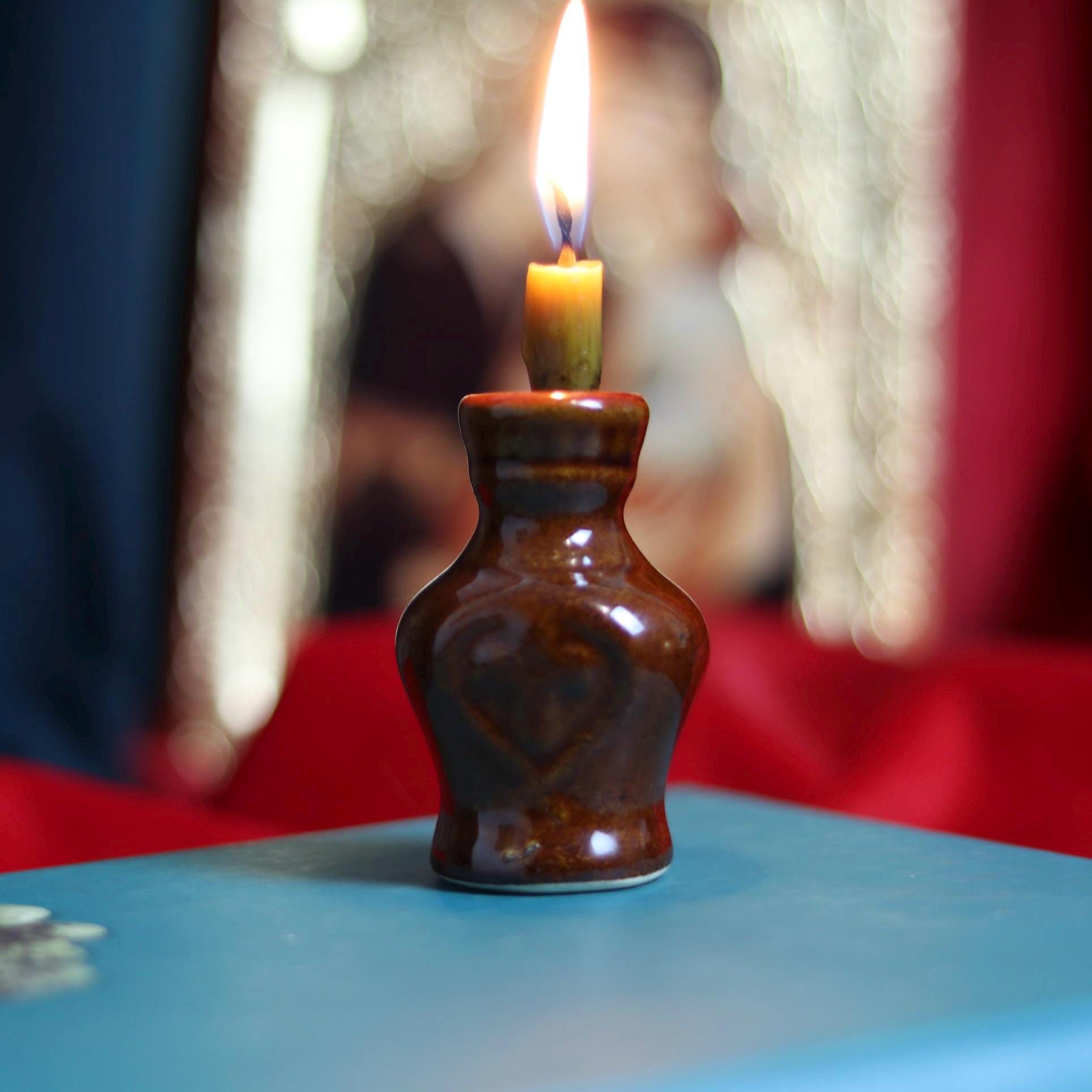 Handmade Ceramic Candle Holder – 7cm Unique Brown Pottery – Rustic Home Decor, Orthodox candlestick, Ceramic candlestick