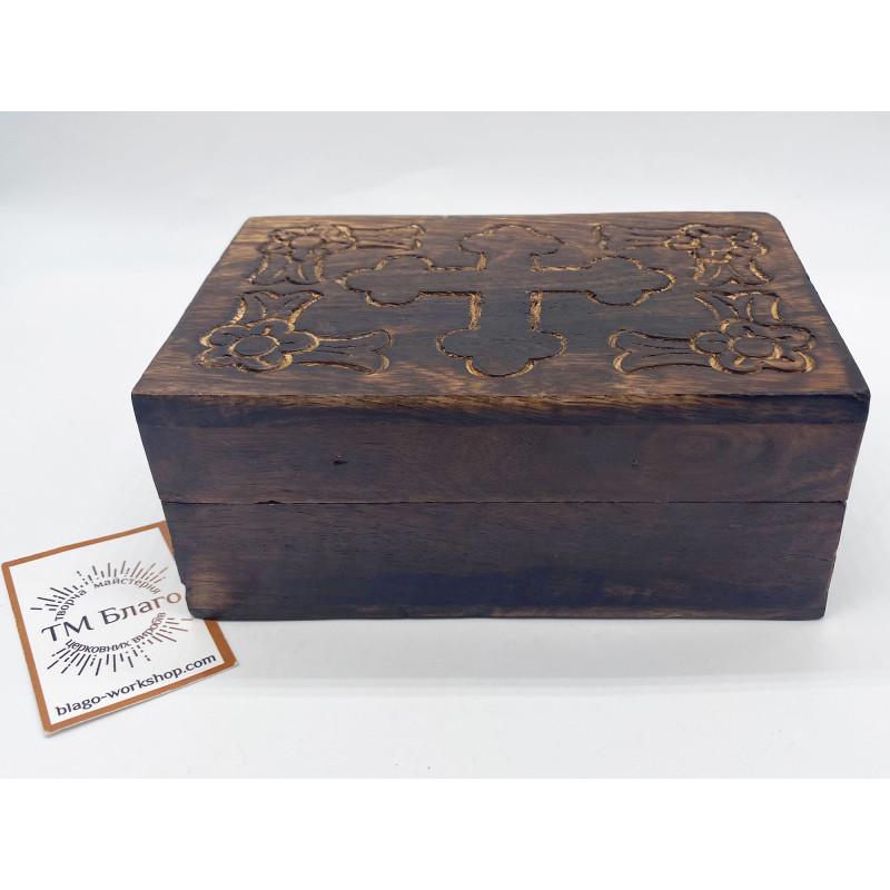 Wooden Incense Box Carved Ladanitsa Velvet Lined Case 5.9 in