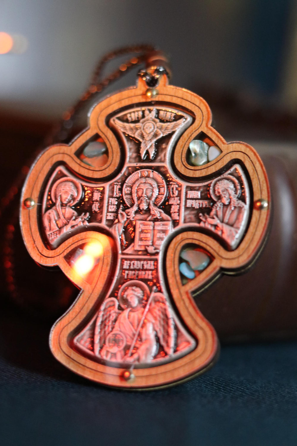 Wooden Orthodox Cross Pendant 3in, Christian Crucifix Necklace, Prayer Cross, Jesus Icon Cross