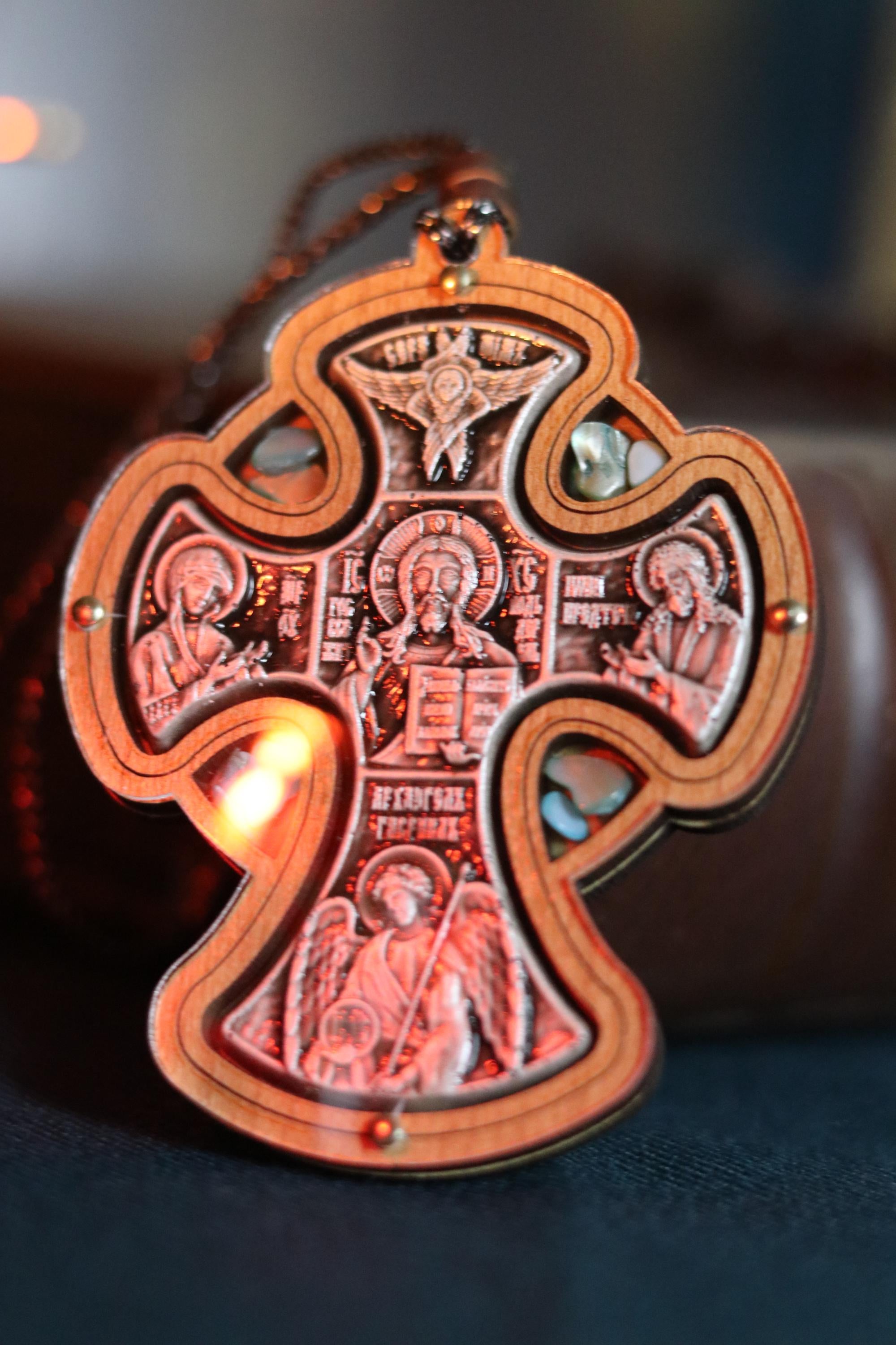 Wooden Orthodox Cross Pendant 3in, Christian Crucifix Necklace, Prayer Cross, Jesus Icon Cross