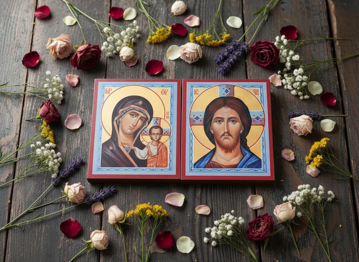 Orthodox Wedding Icon Set Mother of God & Christ Icons, Wooden Board 15x20 or 20x28 cm, Christian Gift for Marriage, Home Prayer Decor