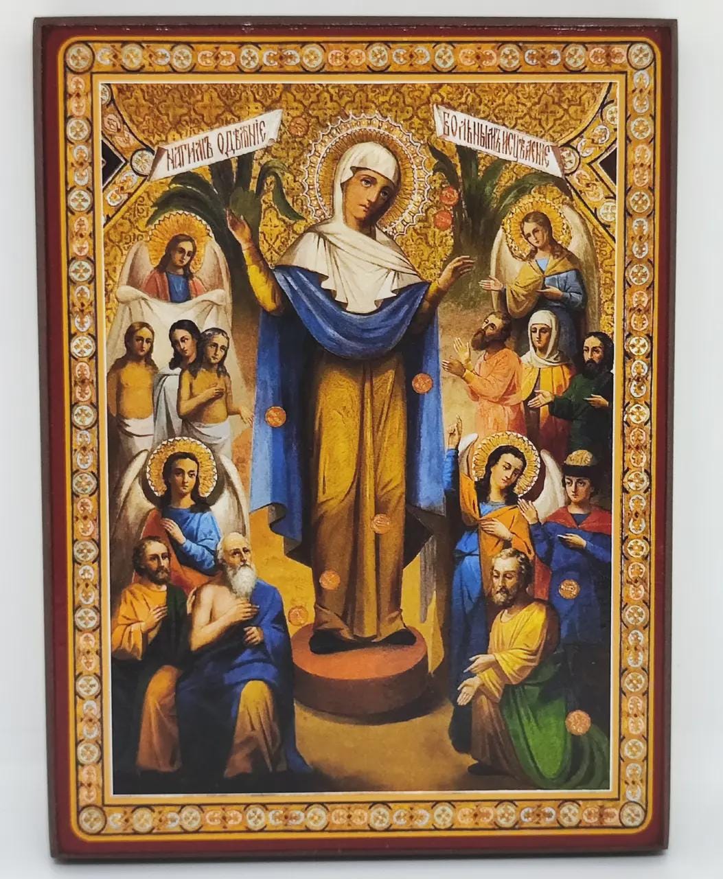 Ash Wood Icon 6.3x4.7 in, All Who Sorrow Joy Icon, Virgin Mary Icon, Orthodox Icon.