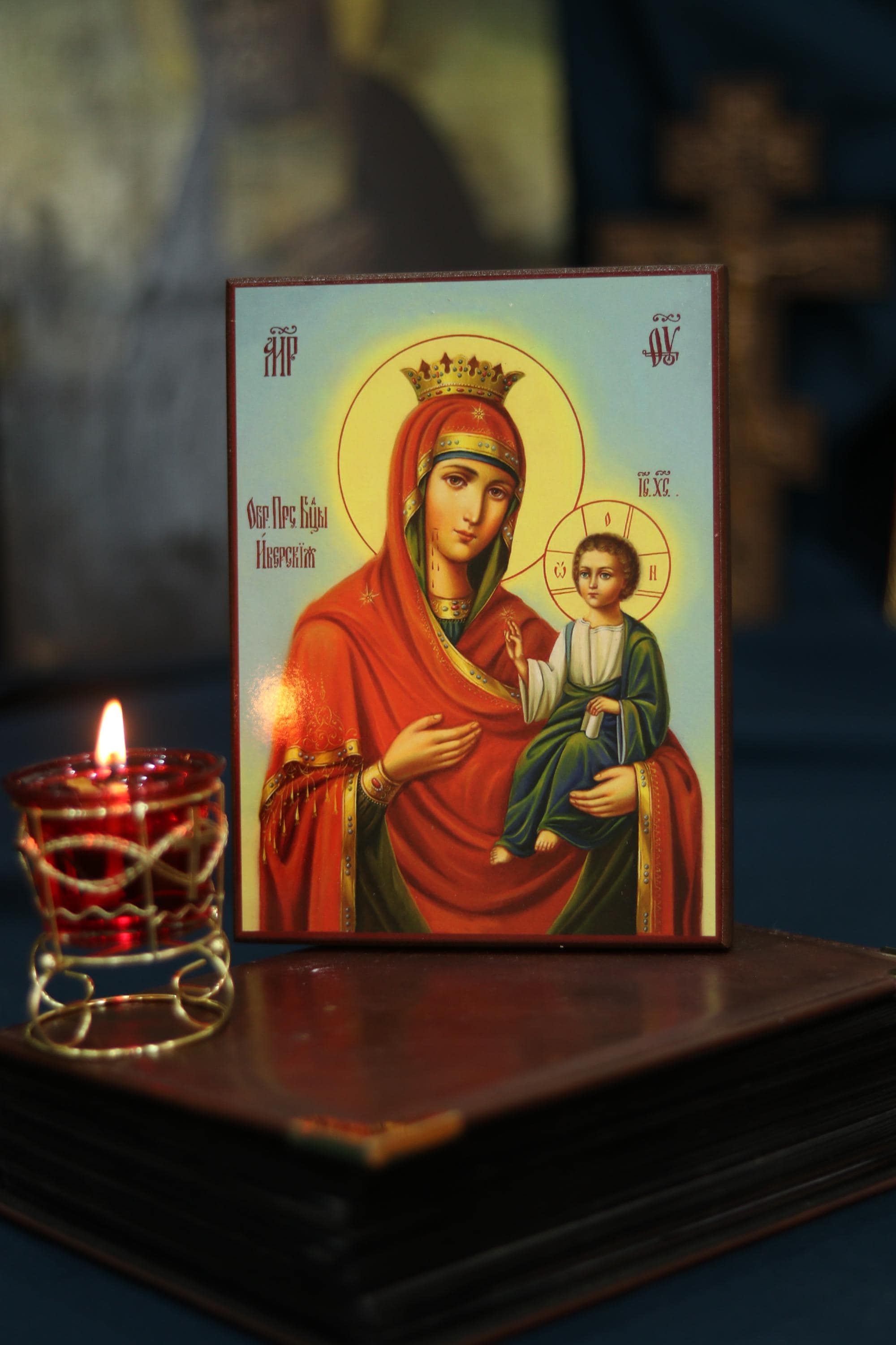 Virgin Mary Icon on Wood, 6.3x7.9in Orthodox Religious Wall Decor