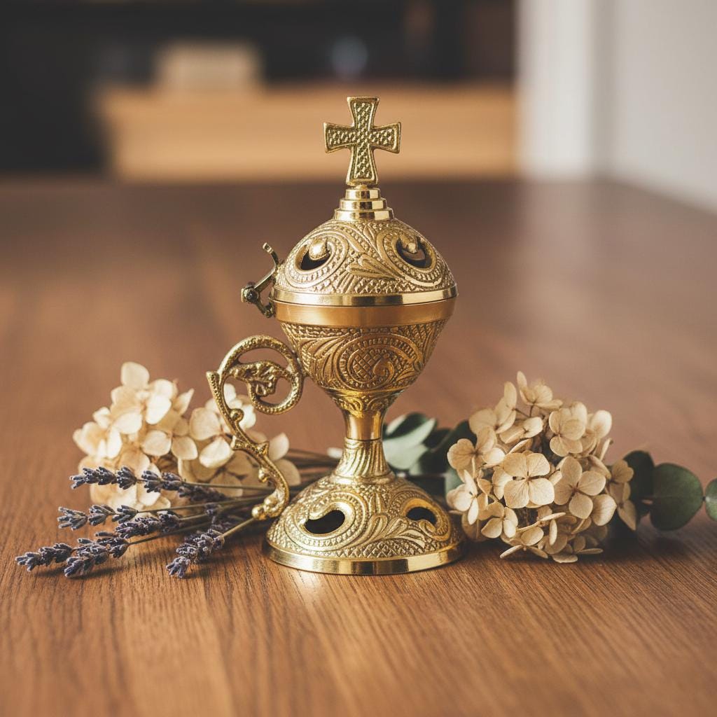 13cm Carved Bronze Orthodox Censer, Byzantine Incense Burner, Prayer Corner Decor, Church Supply, Religious Gift