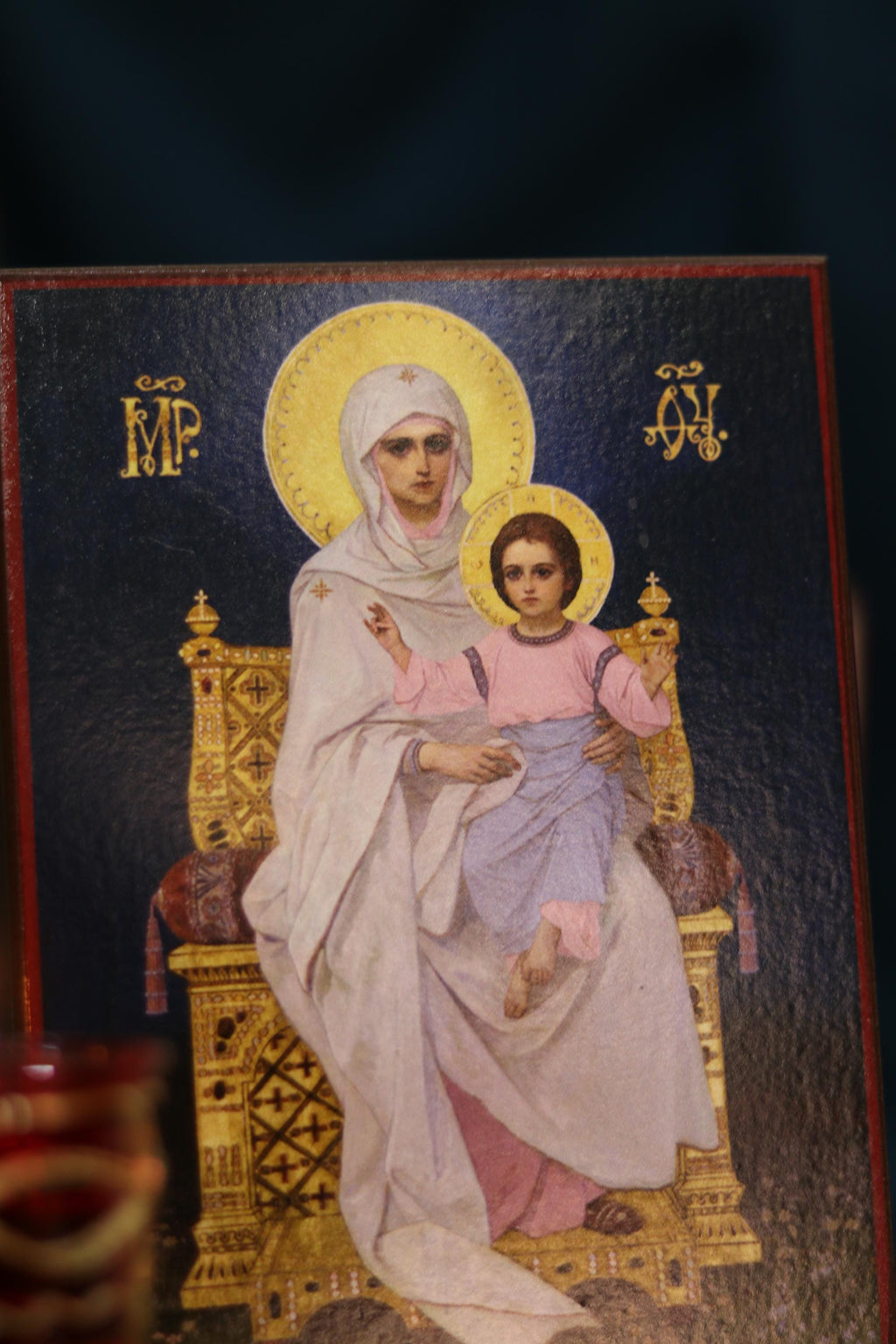Mother of God Enthroned Icon Wooden Orthodox 7.9x6.1in