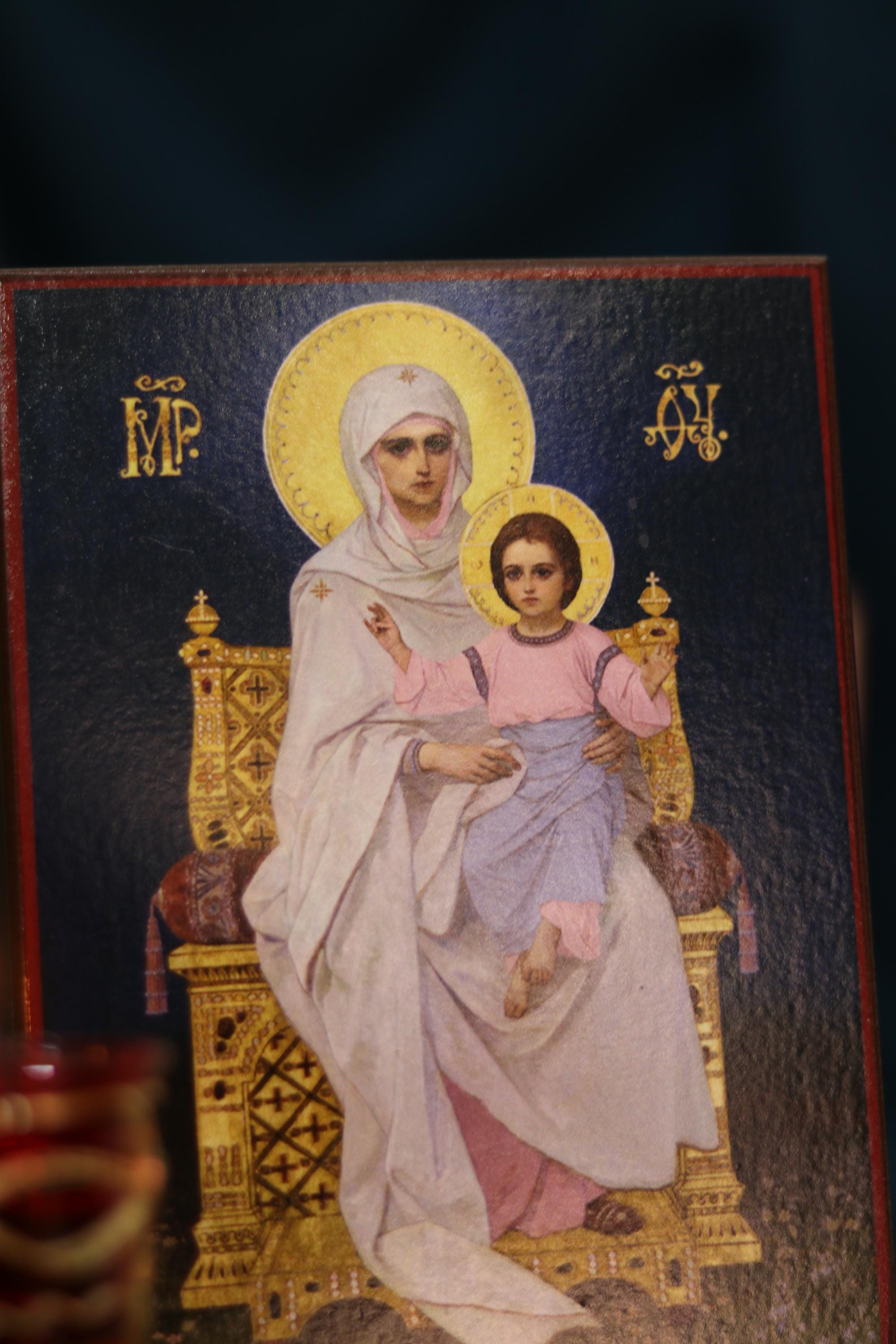 Mother of God Enthroned Icon Wooden Orthodox 7.9x6.1in