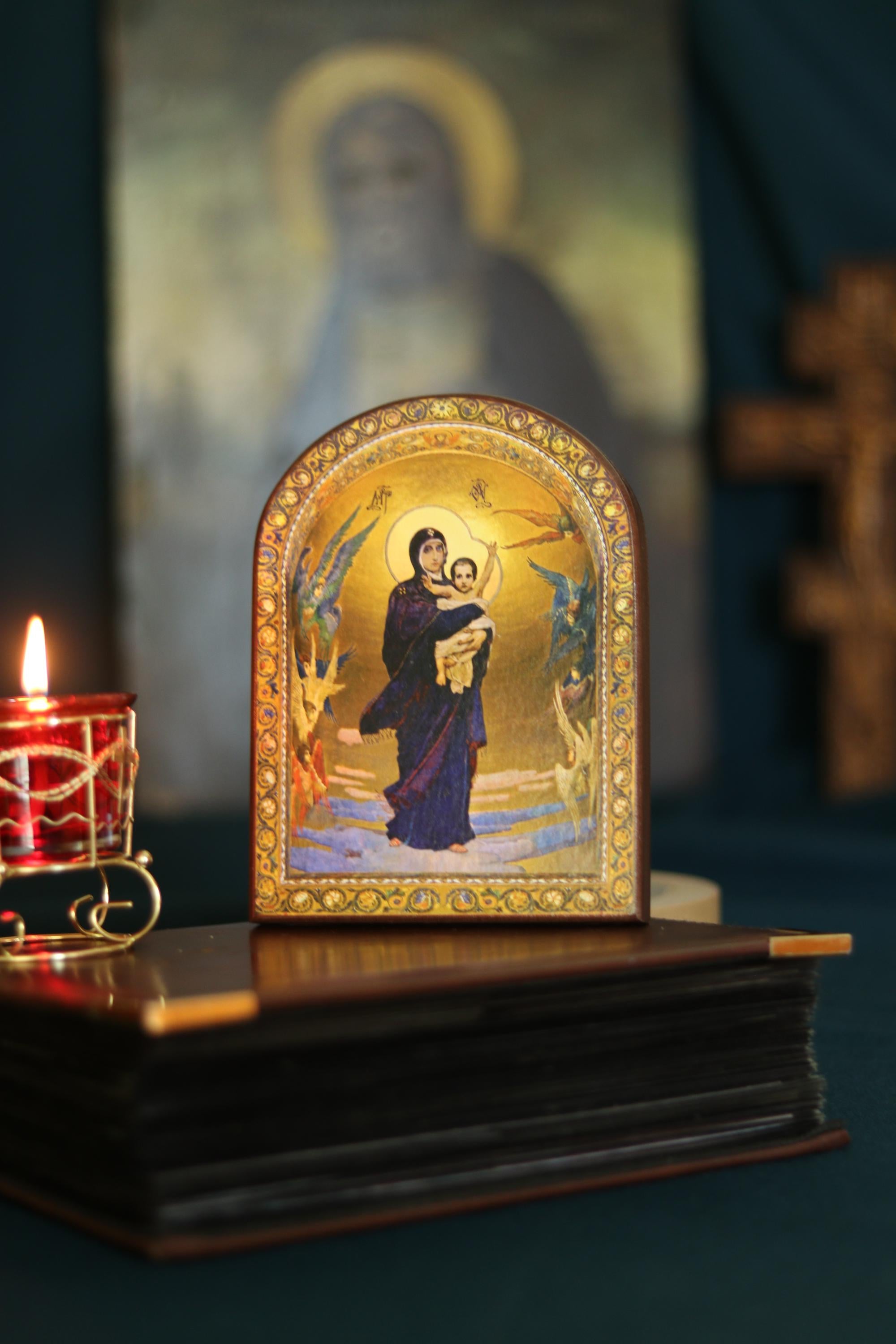 Wooden Orthodox Icon 6.3in, Virgin Mary With Child Icon, Christian Icon, Orthodox Icon