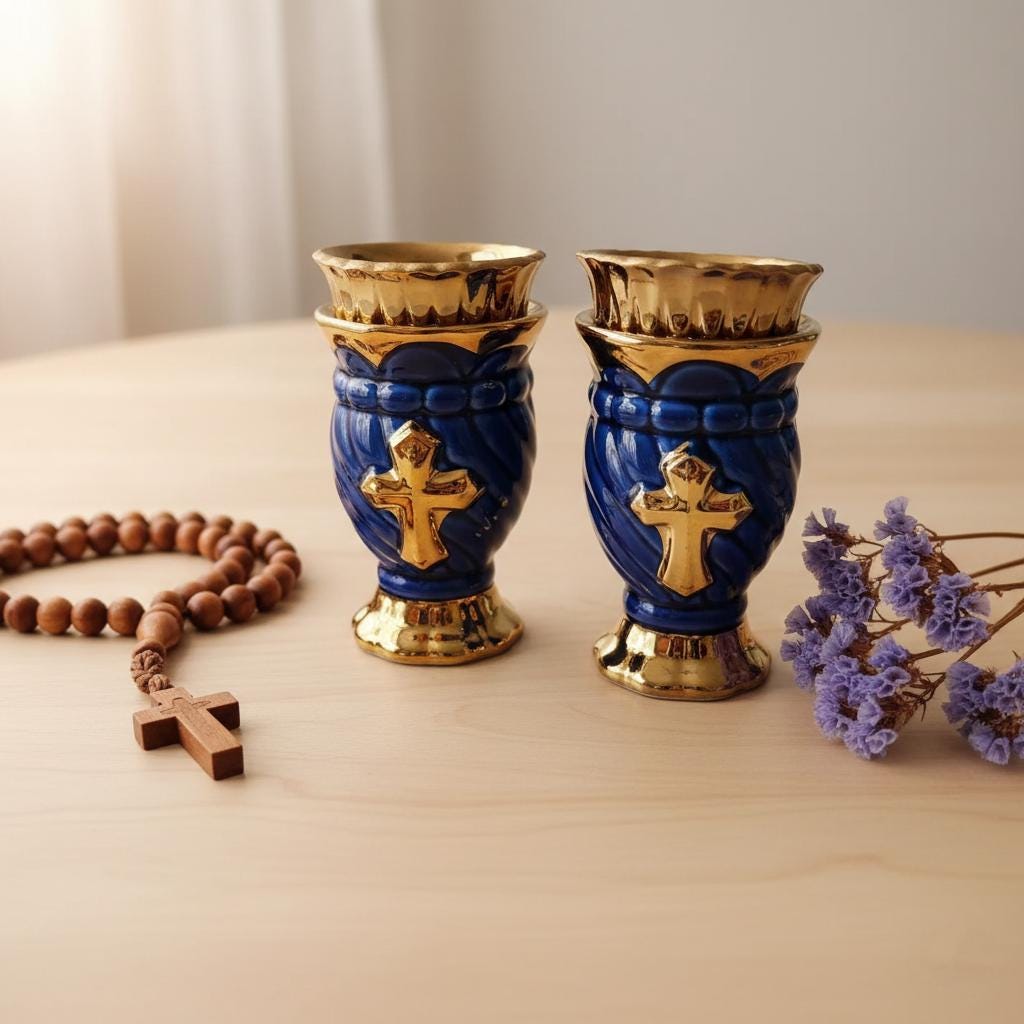 Blue Glass & Metal Table Lamp 2.56×4.53 in, Orthodox Lamp, Icon Lamp, Oil Lamp, Prayer Light, Religious Decor