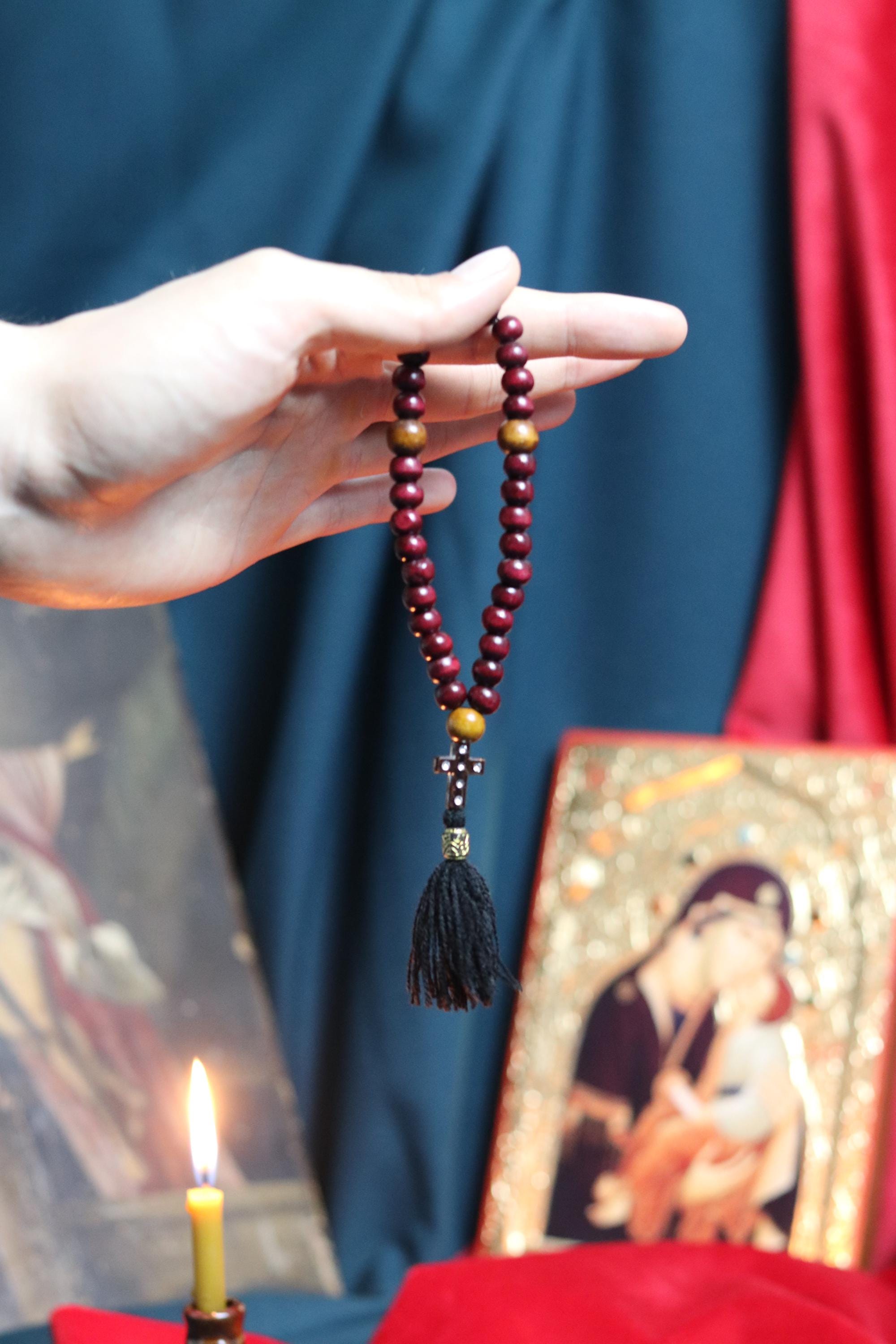 Orthodox Wooden Prayer Beads with Tassel – Handmade Black Wood Orthodox rosaries, Prayer beads, Orthodox prayer rope, Wooden komboskini