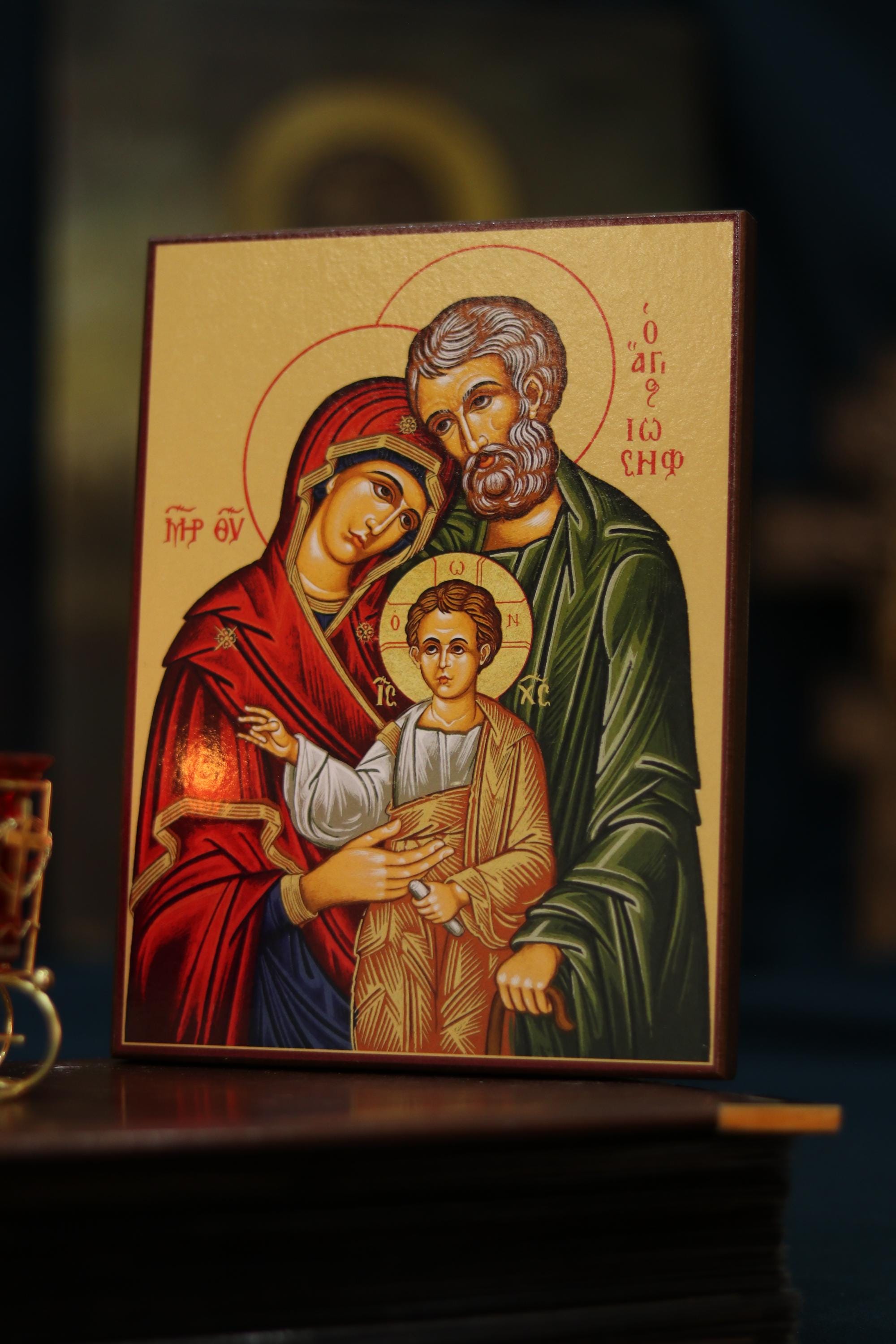 Holy Family Orthodox Icon 5.9x7.8in, Christian Wall Prayer Icon Decor