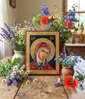 Hand-Painted Greek Icon 7.4×5.9in — Virgin Mary Icon, Byzantine Style, Gold Leaf Icon.