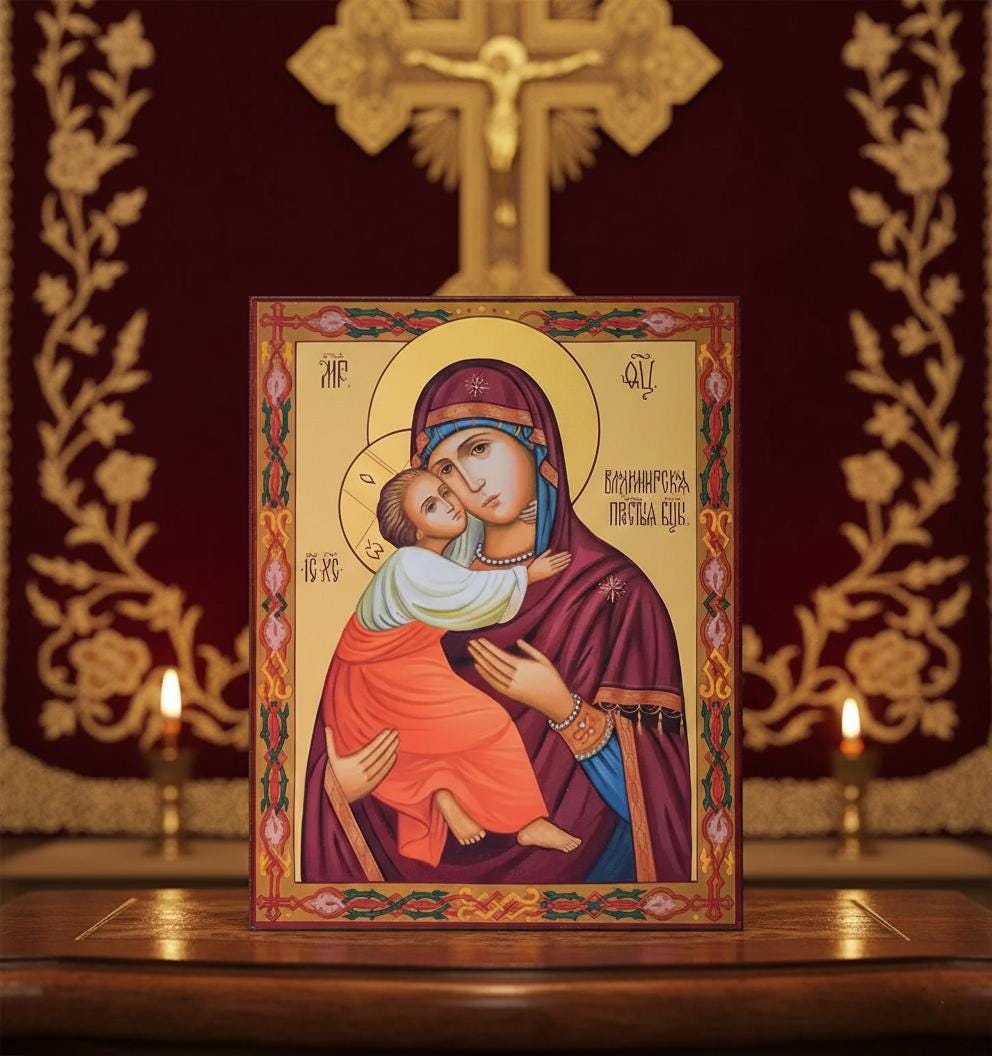 Vladimir Mother Of God Orthodox Icon Wooden Icon , Christian Decor, Prayer
