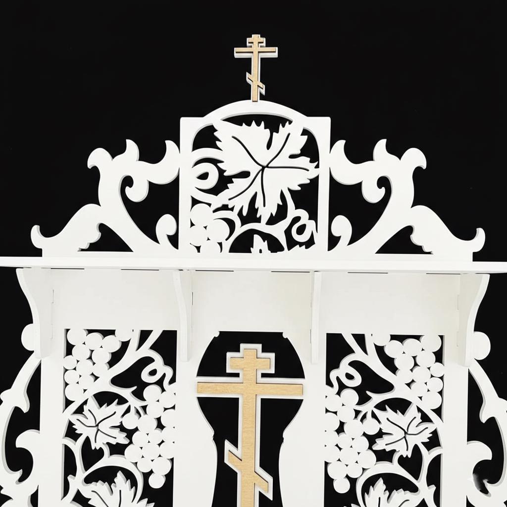 Birch Plywood Iconostasis 31.9 in, Orthodox Home Icon Stand, Prayer Corner Shelf