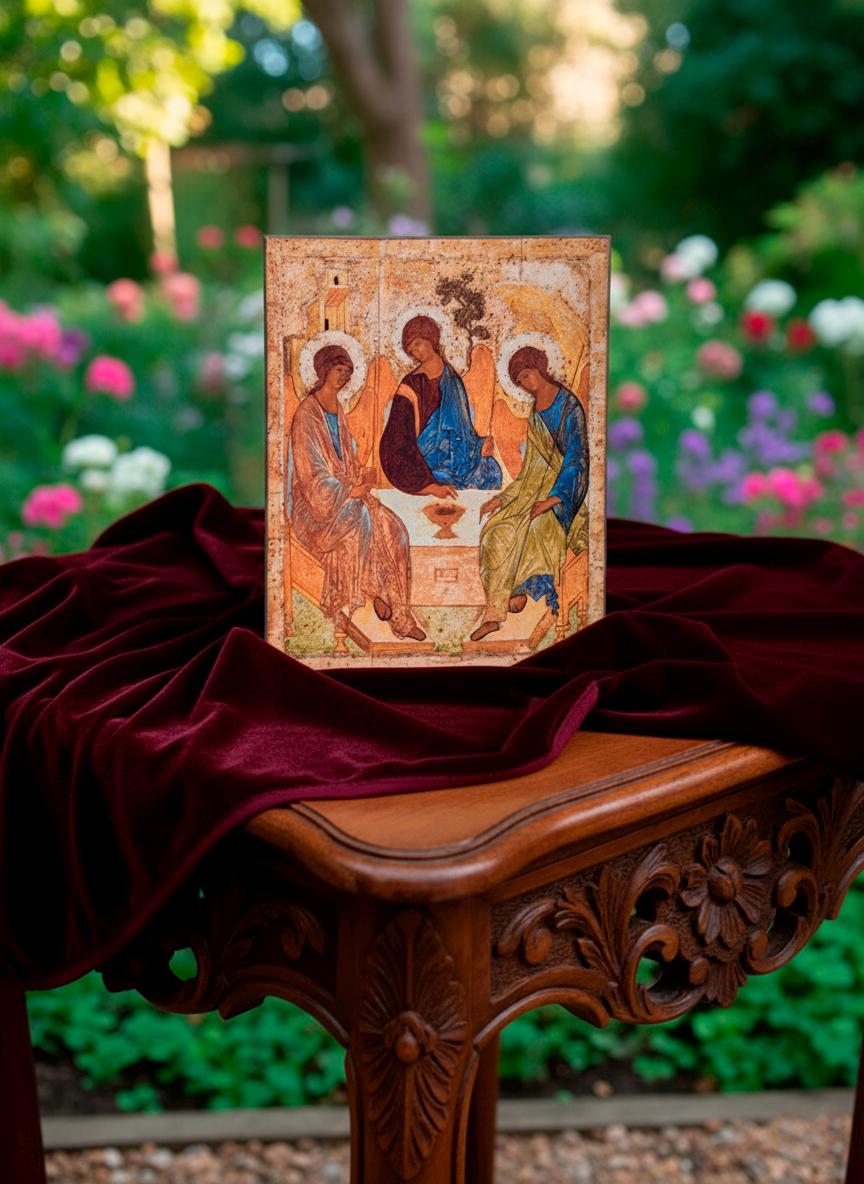 Trinity Icon Handmade (Famous Rublev Trinity) – Orthodox Christian Wall Art, Wooden Icon