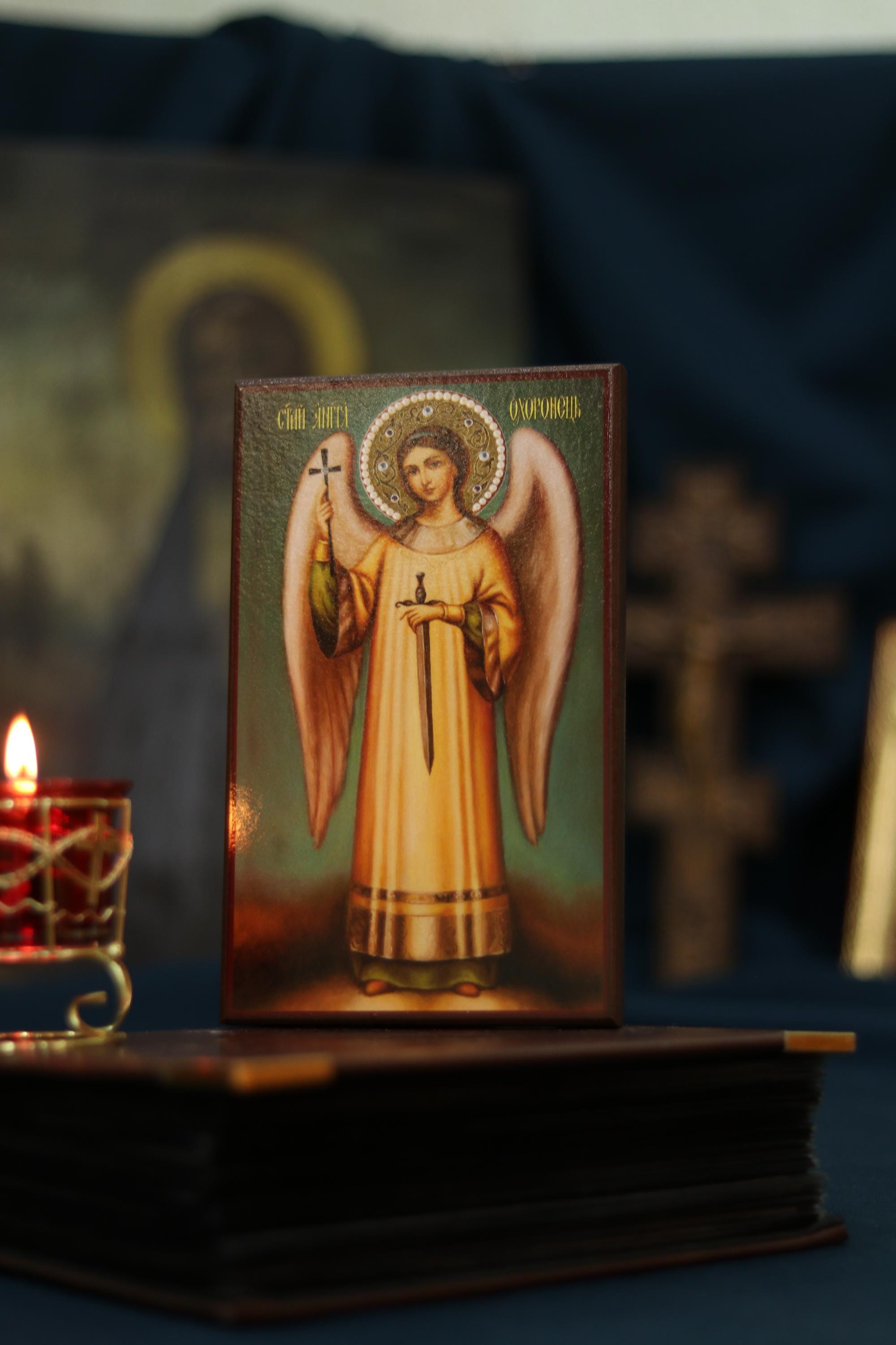 Guardian Angel Orthodox Icon 8in Wooden Christian Wall Plaque Decor