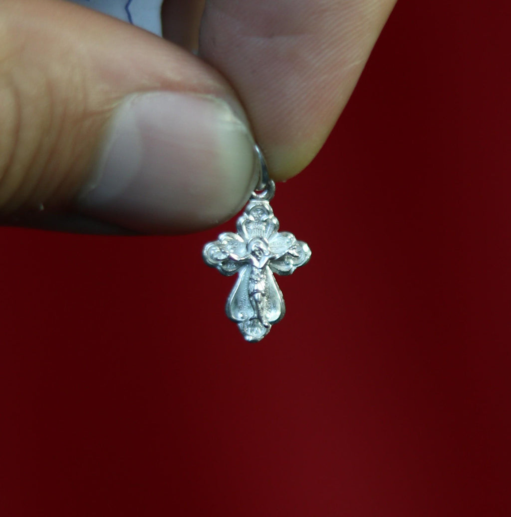 Sterling Silver Orthodox Cross Pendant 0.73g – 1.5 cm Small Christian Crucifix Charm – Baptism Gift – Jesus Cross, Orthodox necklace