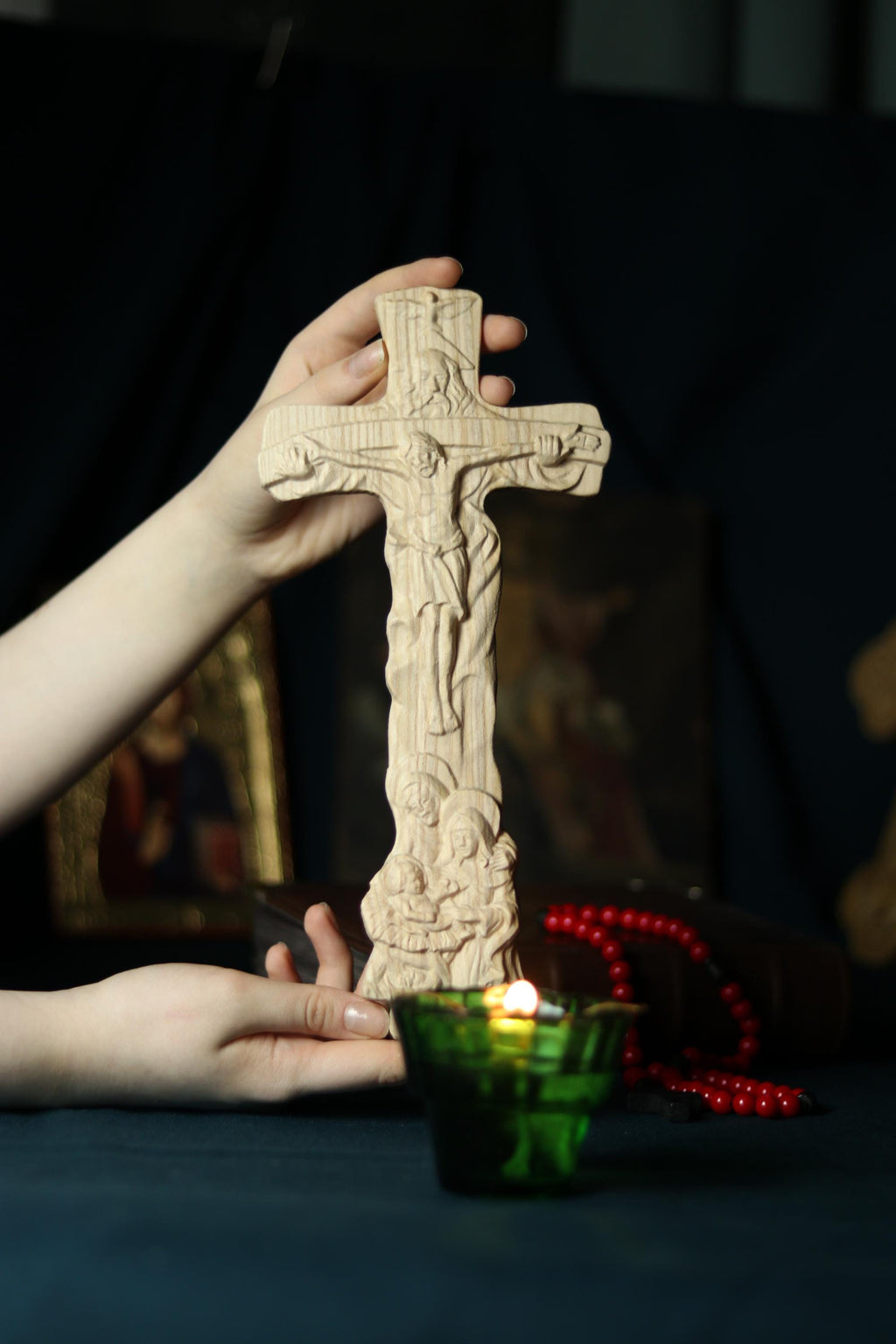 12in Beech Wood Crucifix, Wooden Cross, Cross of Lord Jesus Christ, Christian Cross, Orthodox Cross, Wall Cross, Cross for Home