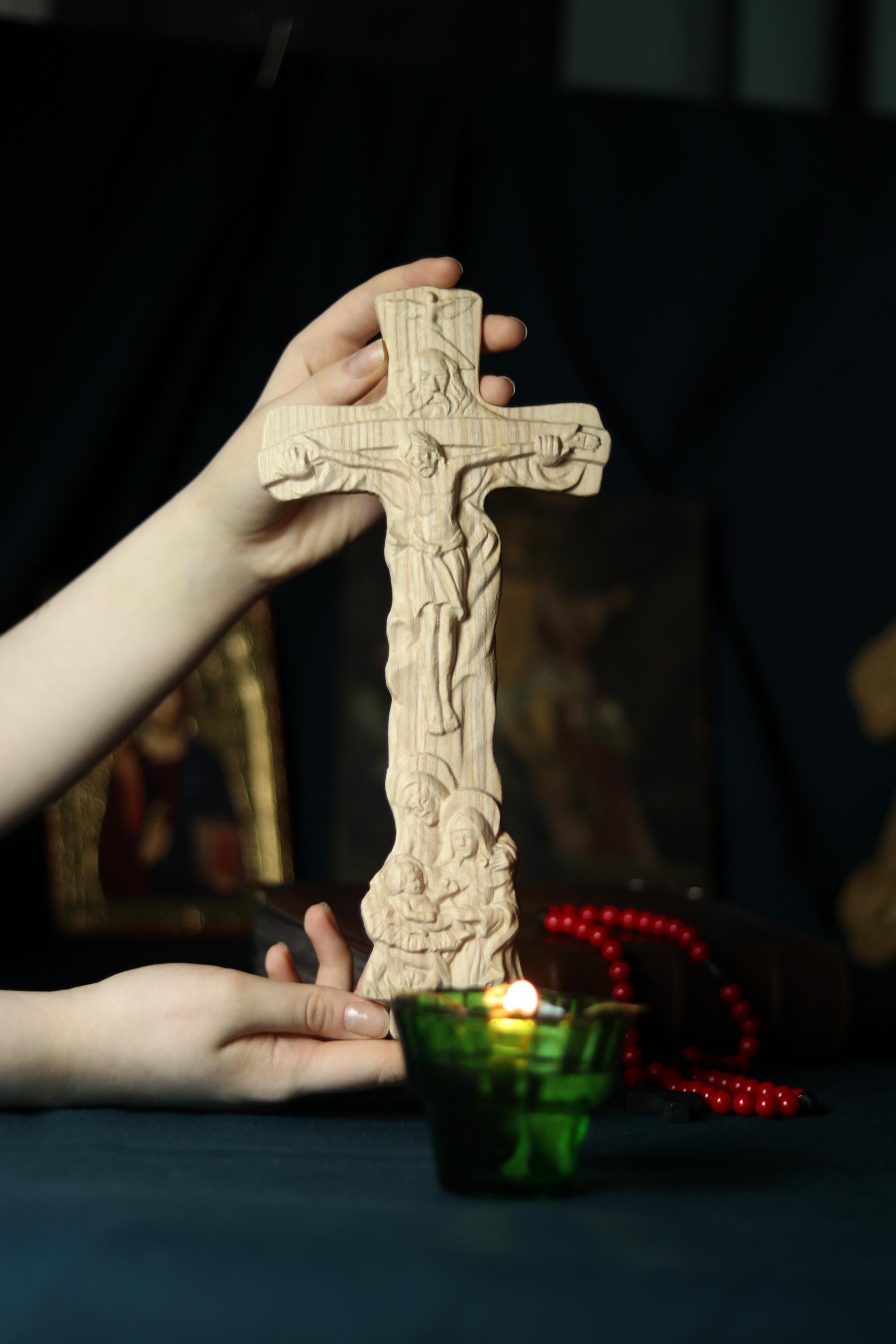 12in Beech Wood Crucifix, Wooden Cross, Cross of Lord Jesus Christ, Christian Cross, Orthodox Cross, Wall Cross, Cross for Home