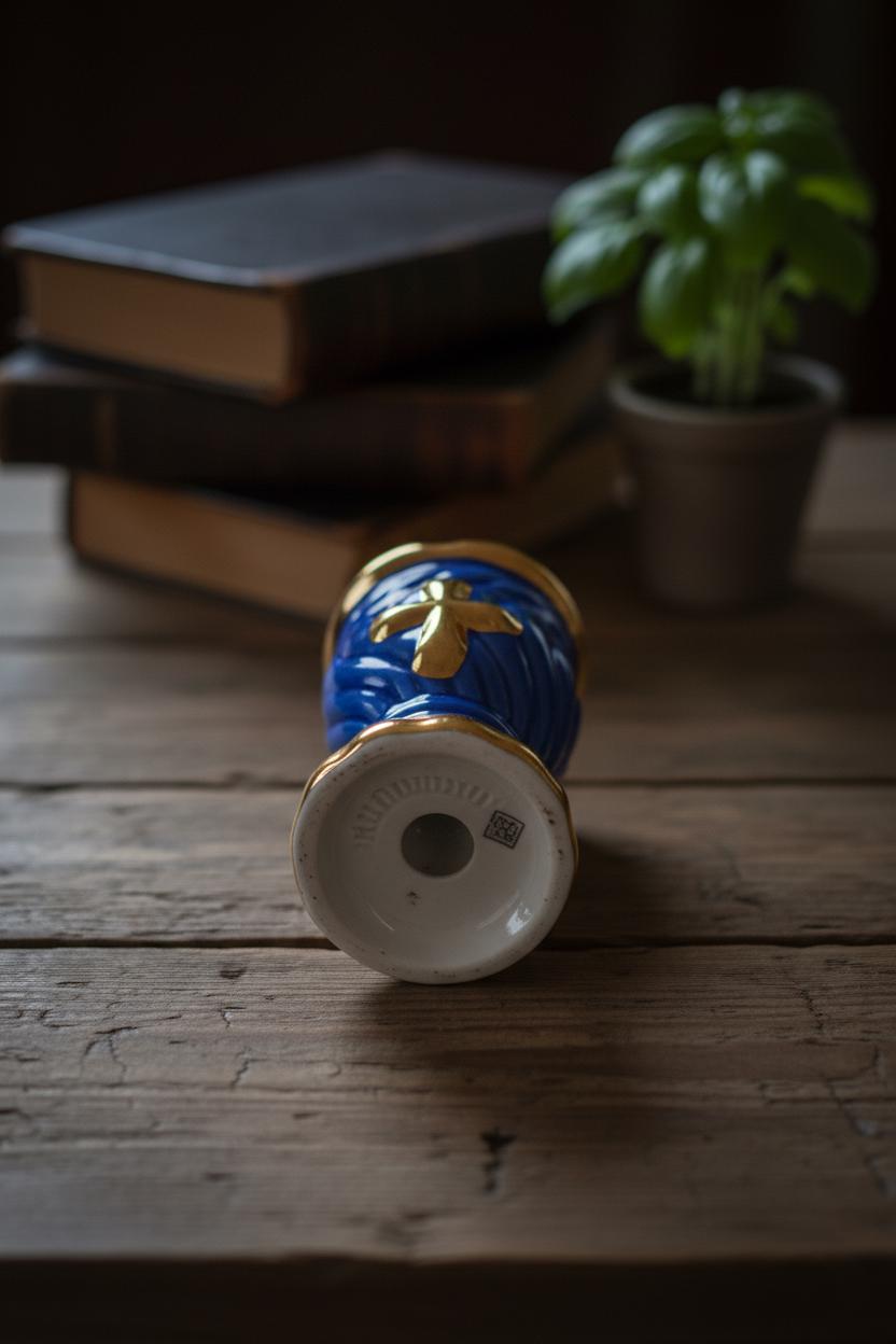 Blue & Gold Ceramic Table Oil Lamp 3.5in, Cross Design, Orthodox Prayer Lamp with Wick Holder + 10 Wicks