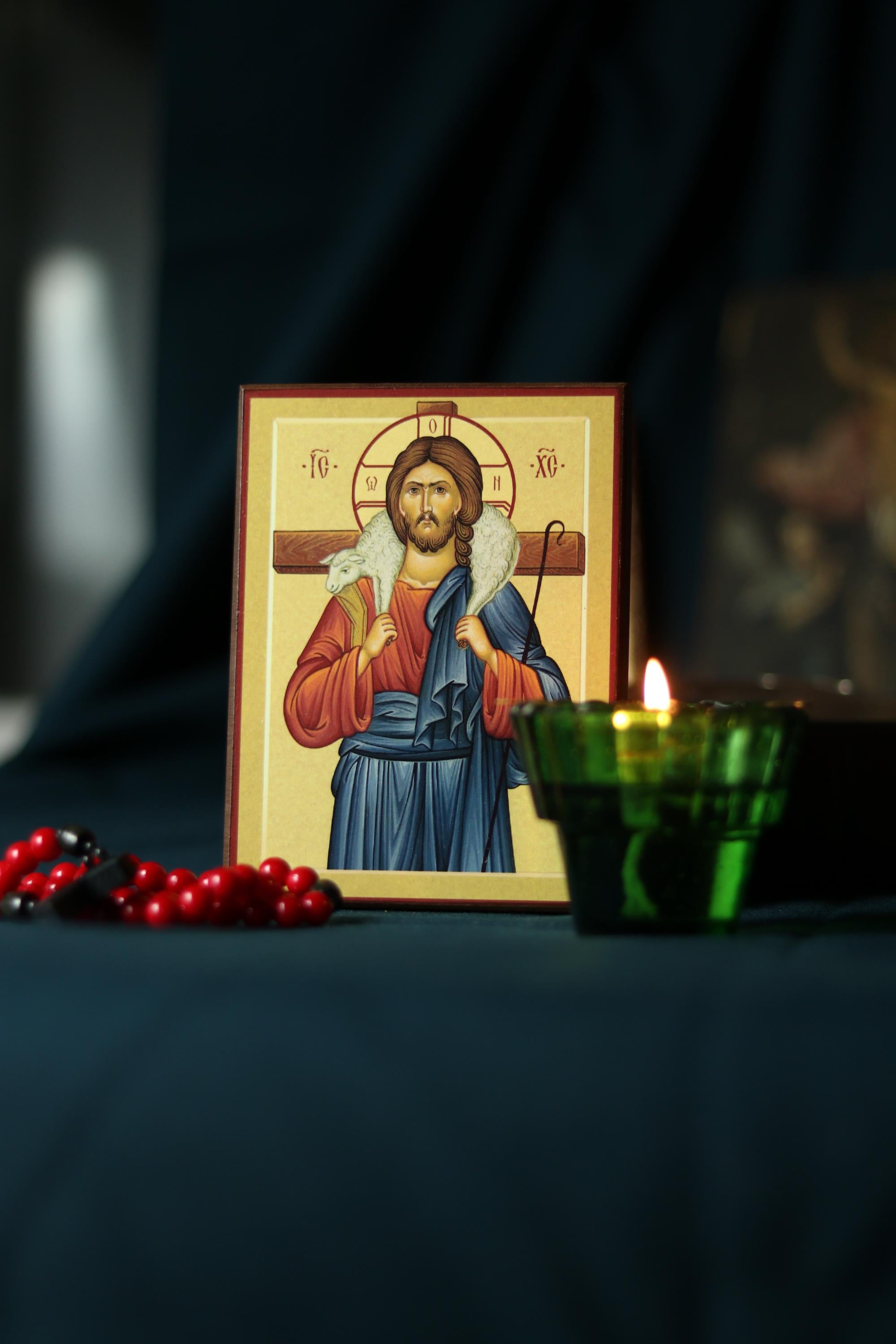 Wooden Icon , Good Shepherd Icon, Jesus Christ Icon, Orthodox Icon