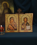 Orthodox Wedding Icon Pair Volodymyr Mary Jesus Pantocrator Wooden