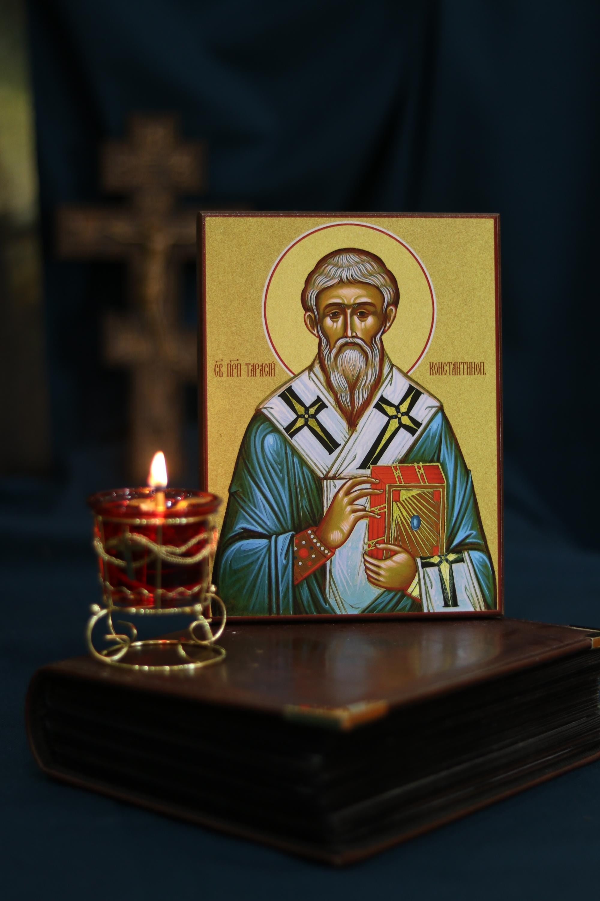 Orthodox Saint Tarasius of Constantinople Icon, Wooden Christian Wall Art